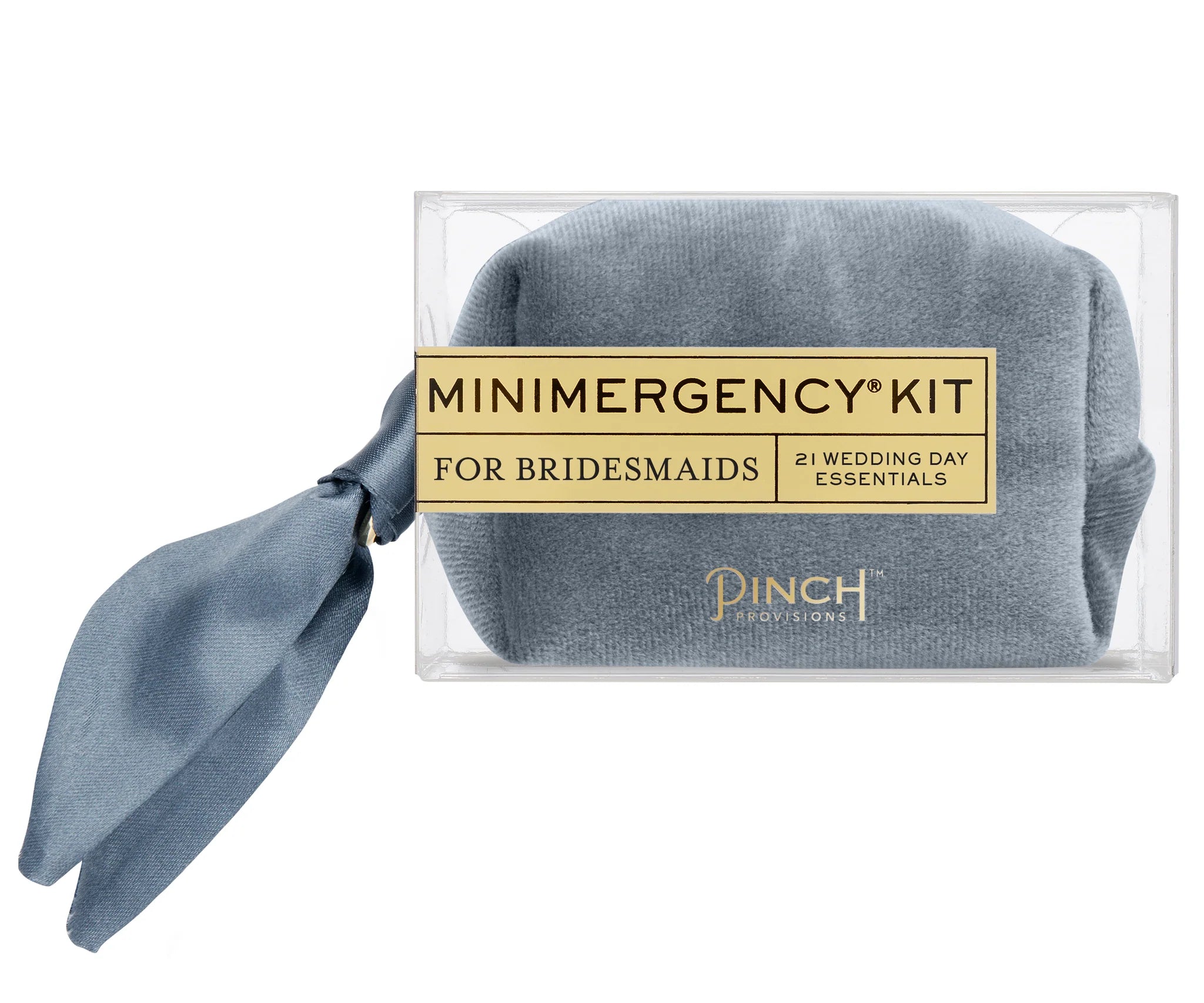 Velvet Bridesmaid Emergency Kit - Dusty Blue Mini Makeup & Essentials Pouch for Weddings, Parties & Travel