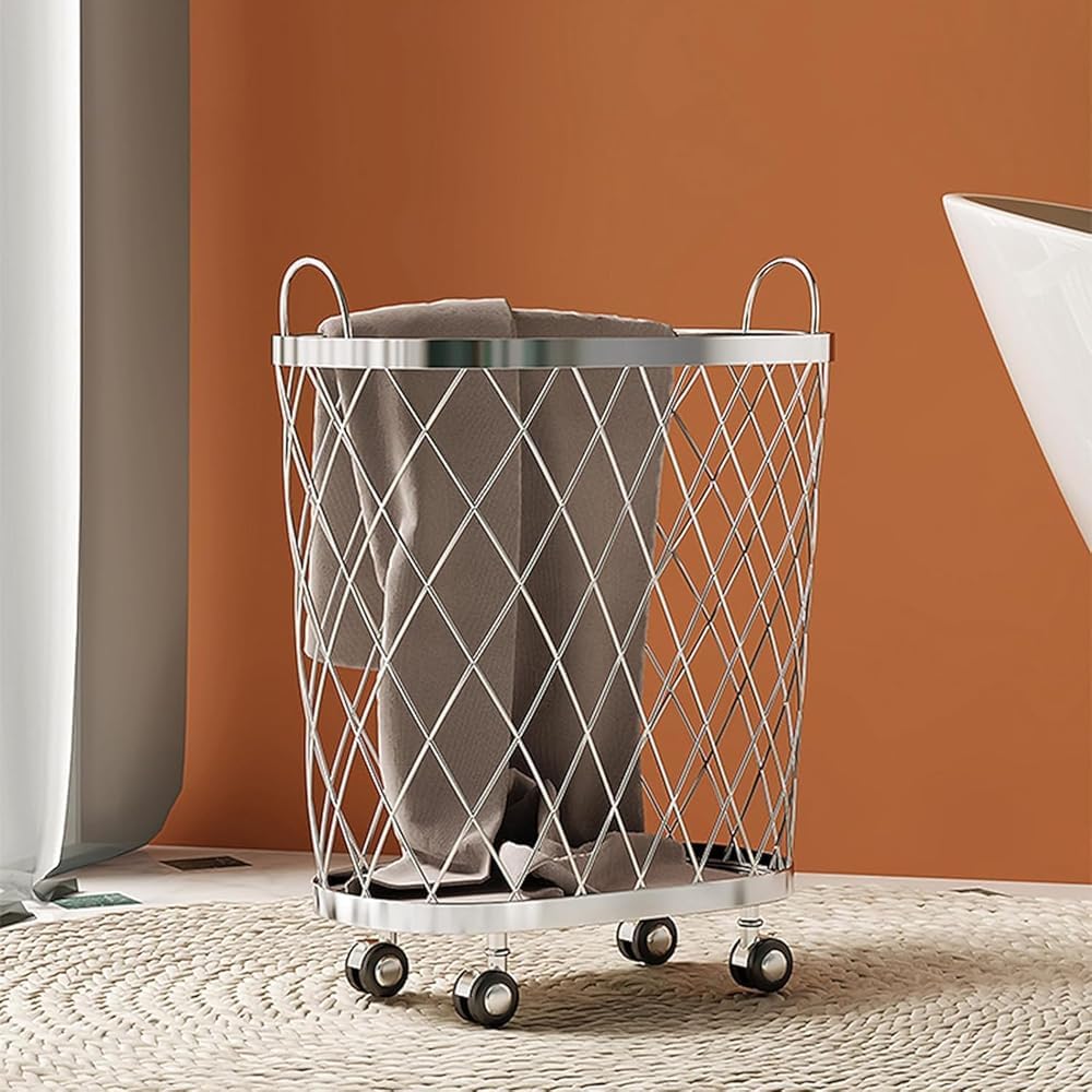 360° Rolling Laundry Hamper with Mesh Metal & Iron Frame - Foldable Dirty Clothes Hamper Basket with Wheels for Bathroom, Bedroom, Closet or Kids Toy Storage Organizer - Perfect for Home, Dorm & Apartment Use