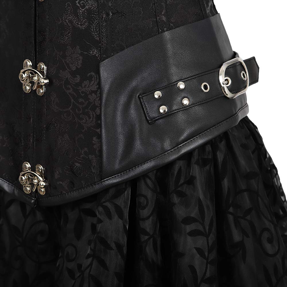 Steampunk Corset Bustier & Skirt Set for Women - 3-Piece Victorian Waist Cincher Outfit with Blouse | Gothic Lingerie, Cosplay Costume, Burlesque Fashion for Halloween & Renaissance Fairs