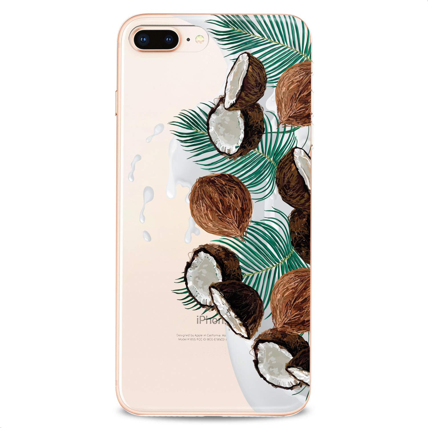 Premium TPU Phone Case for iPhone 16/15/14/13/12/11 Pro Max/Plus/Mini/XS/XR/X/8+/7/6/5/SE - Slim Clear Coconut Tropical Design with White Milk & Green Leaves - Cute Protective Cover for Women & Girls - Perfect for Summer, Beach Vacations & Everyday Use