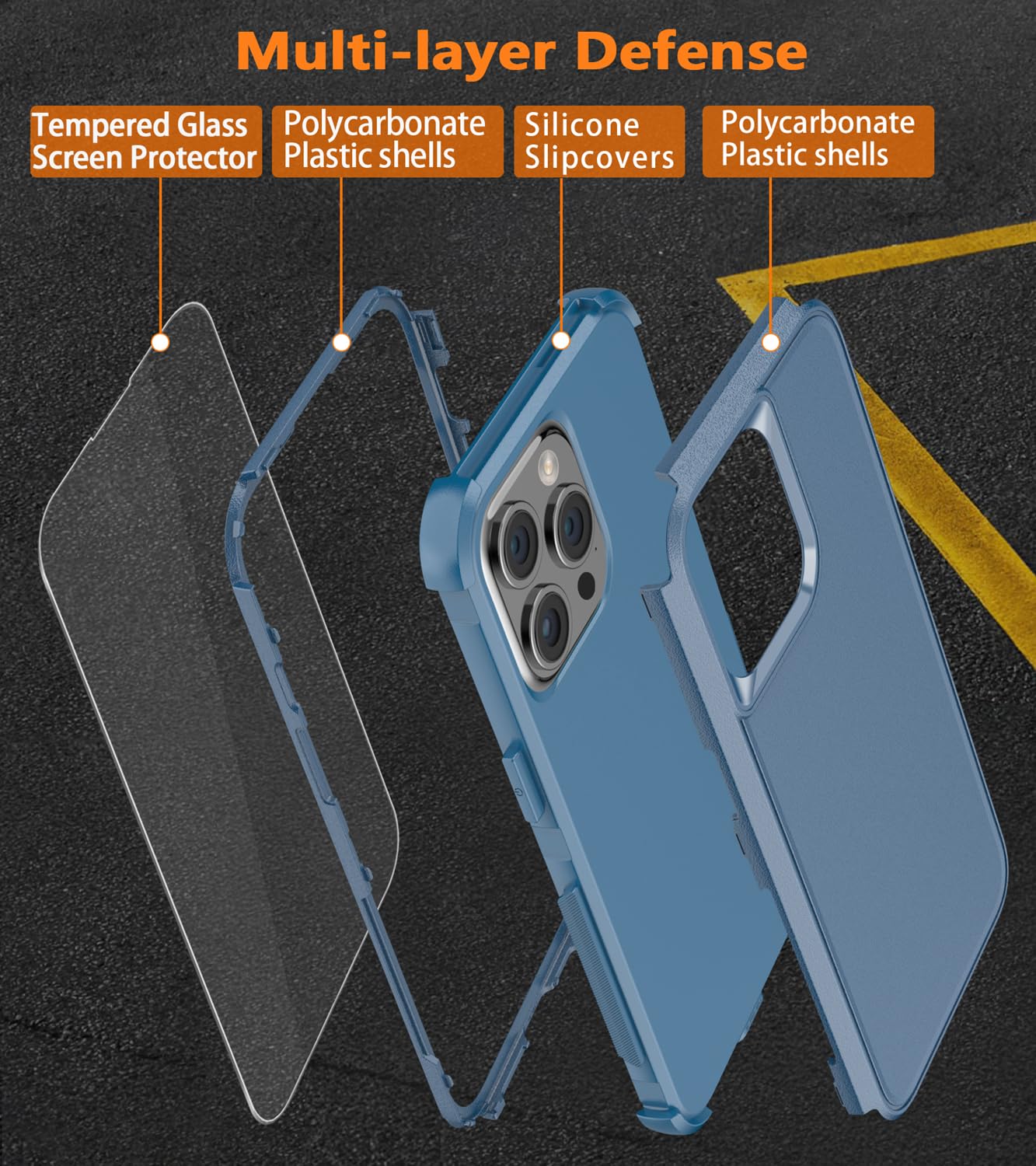 Shockproof Heavy Duty iPhone 15 Pro Max Case with Tempered Glass Screen Protector | 6.7 Inch Drop Proof Phone Cover for Apple iPhone 15 Pro Max (Blue 3-in-1) | Perfect for Outdoor Adventures, Construction Work & Extreme Sports Protection