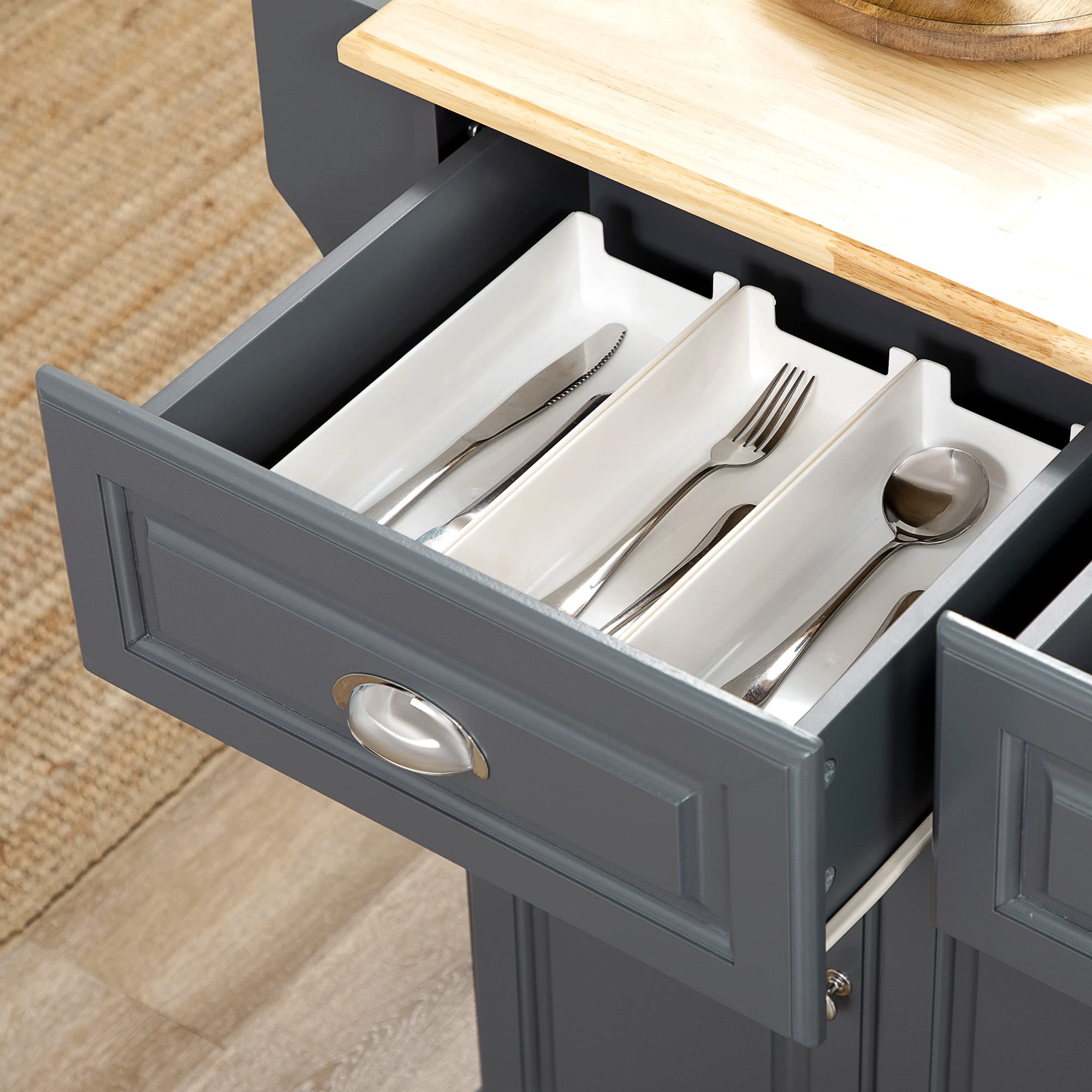 HOMCOM 3-Tier Rolling Kitchen Island with Drawers, Wood Countertop & Spice Rack - Mobile Storage Cabinet for Small Spaces, Dark Gray - Perfect for Apartments, Dorms & Compact Kitchens