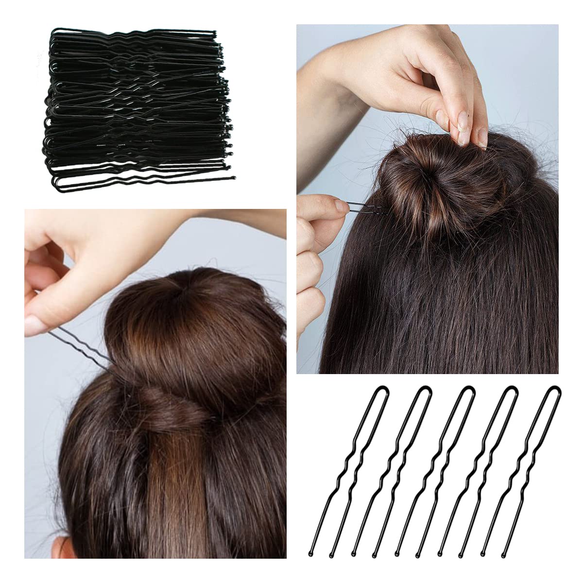 100 PCS U-Shaped Invisible Hair Clips - Heavy Duty Crinkled Hairpins for Women, Ballet Bun & Updos - Black Hair Grips (2.4 Inch) - Perfect for Daily Styling, Workouts & Professional Dancers
