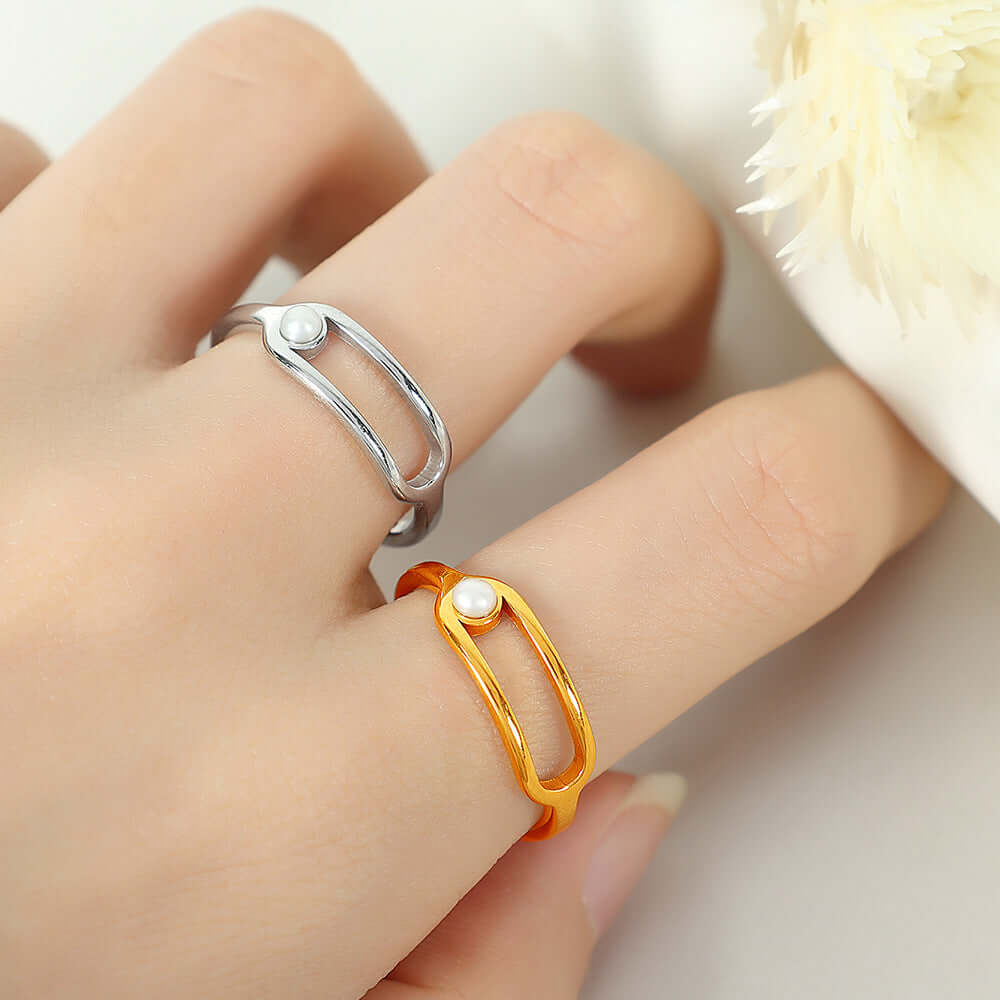 18K Gold Pearl Safety Pin Rings for Women - Elegant Vintage Jewelry Gift for Birthdays, Anniversaries & Special Occasions | A201