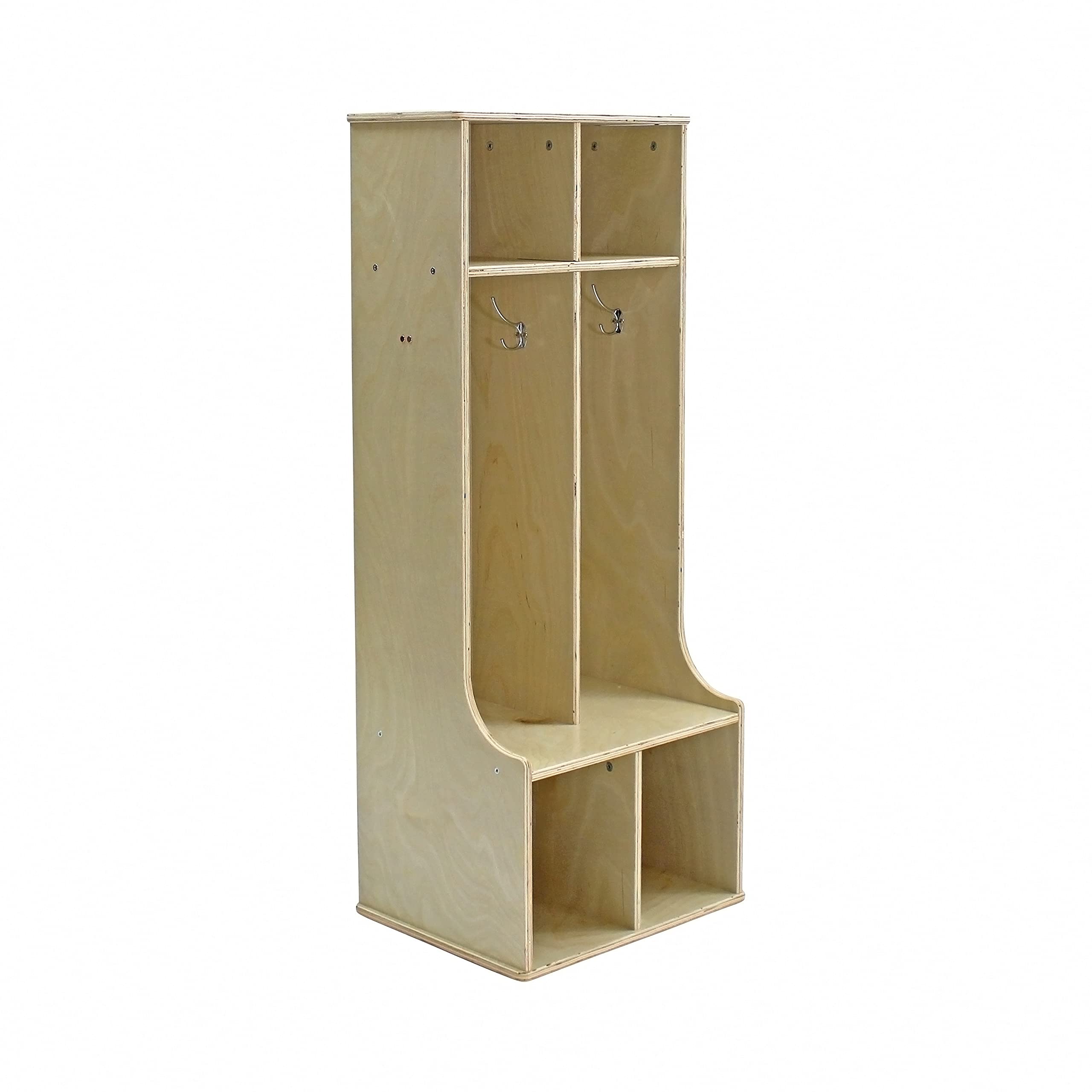 Factory Direct Partners 13138-NT Natural Birch 2-Section Coat Locker with Bench, Storage Cubbies & Hooks - School, Office, Gym Entryway Organization Solution