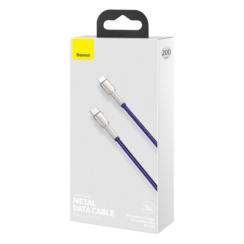 Baseus Premium Cafule Series 20W Fast Charging Cable - 2m USB-C to Lightning Metal Cable (Purple) - Perfect for iPhone, iPad & Quick Charging at Home, Office or Travel