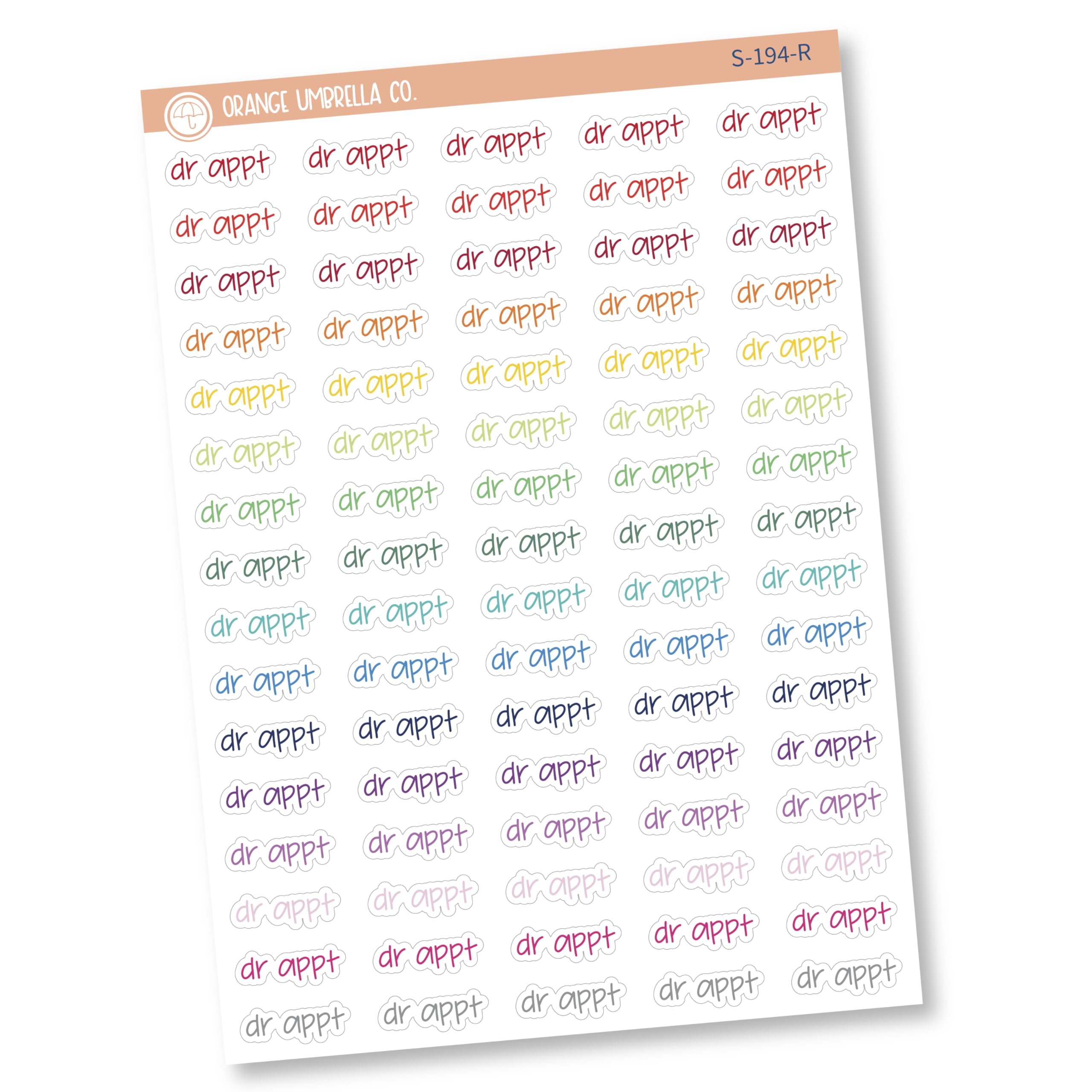 Dr. Appointment Stickers for Planners - Colorful Rainbow Printed Scheduling Stickers (FJP S-194-R) - Perfect for Organizing Medical Visits, School Planners & Bullet Journals