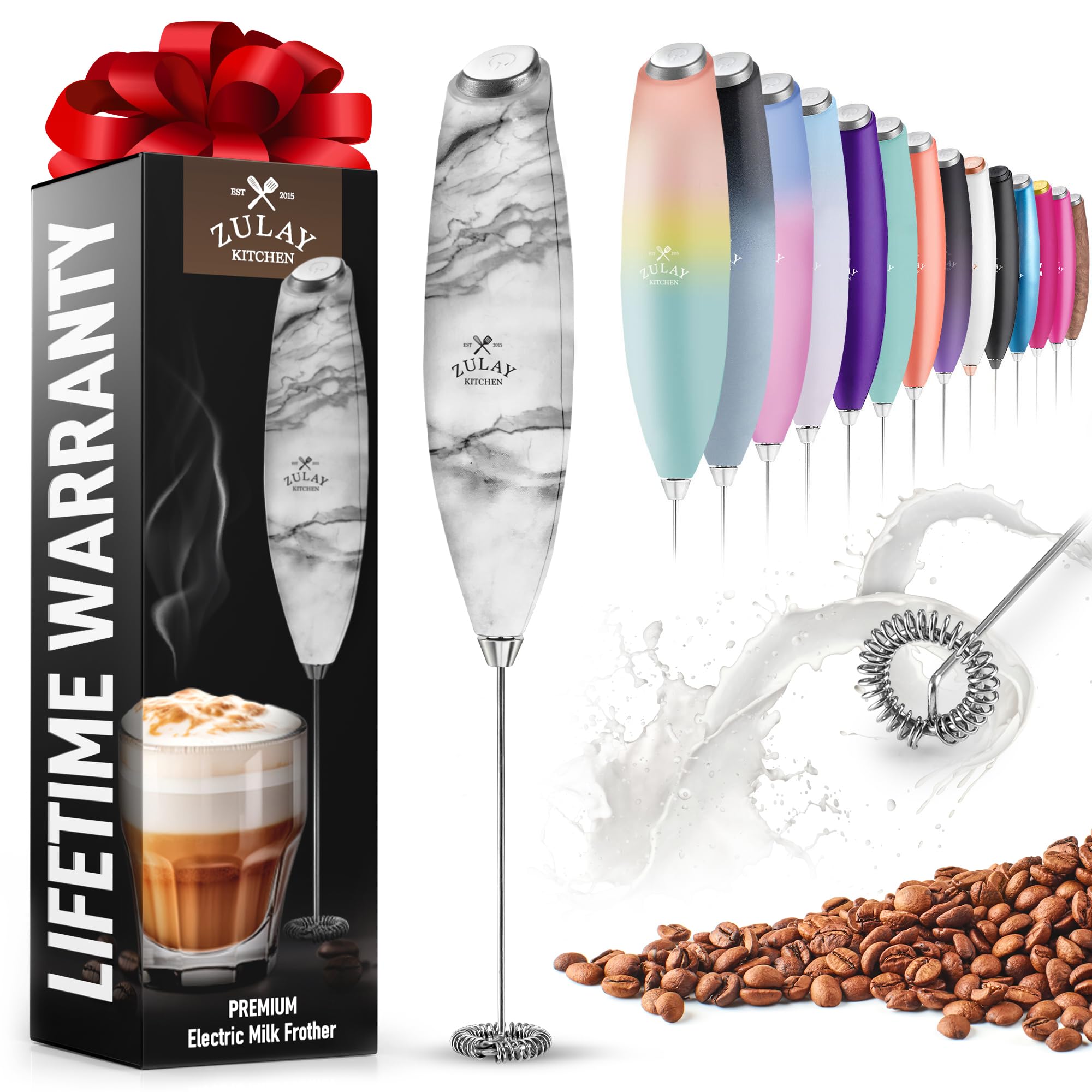 Zulay Premium Electric Milk Frother with Upgraded Titanium Motor - Handheld Whisk for Coffee, Latte, Cappuccino, Matcha, Hot Chocolate - Perfect for Home, Office & Cafe Use