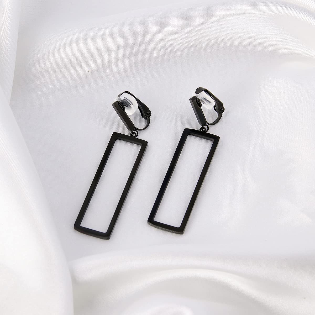 Stylish Metal Geometric Clip-On Drop Earrings for Women - Gold, Black & Silver Non-Piercing Dangle Earrings (Rectangle, Triangle, Bar, Circle, Waterdrop, Ellipse) - Perfect for Parties, Weddings & Everyday Wear