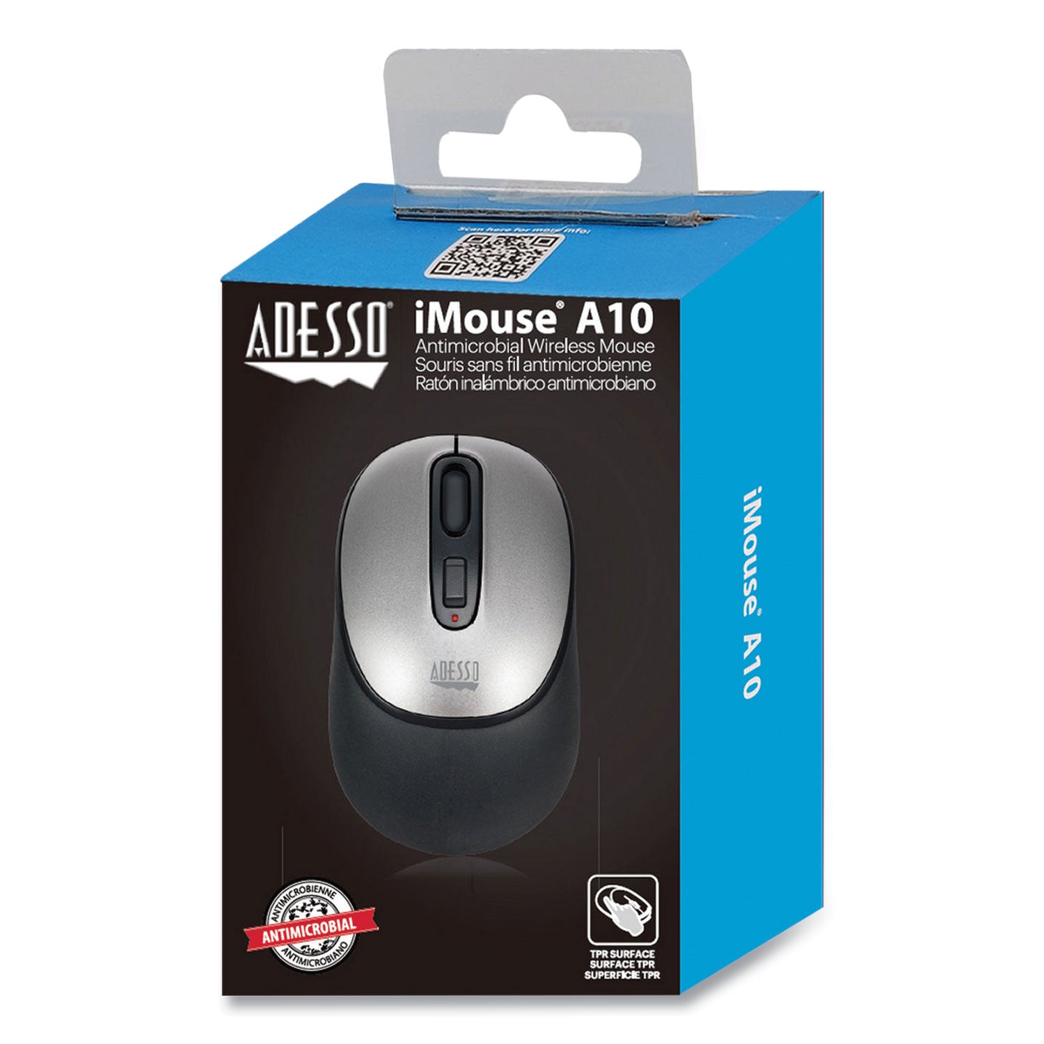 Adesso Imouse A10 Antimicrobial Wireless Mouse - 2.4Ghz, 30ft Range, Ambidextrous Design (Black/Silver) | Perfect for Office, Gaming & Home Use
