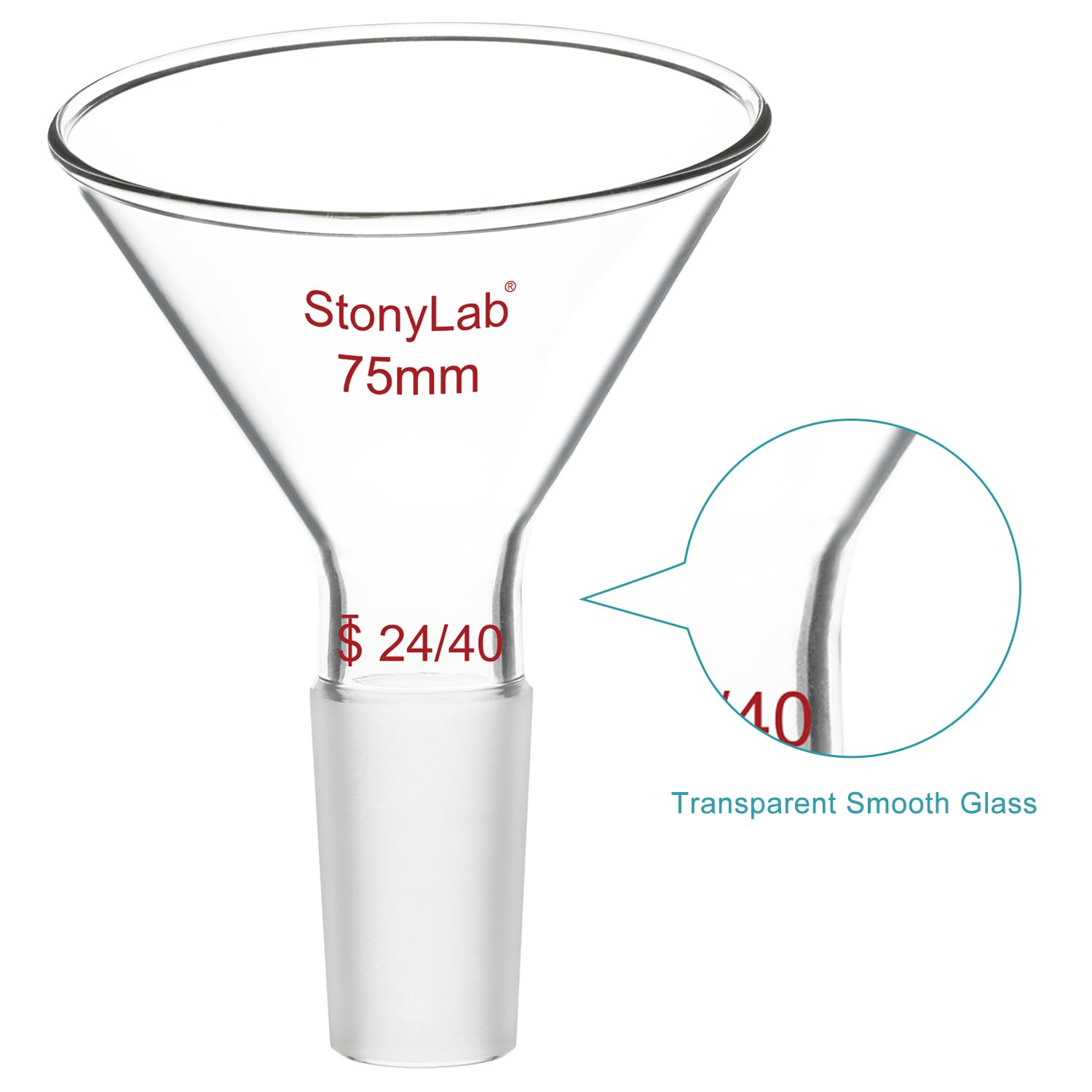 Stonylab 60° Offset Borosilicate Glass Powder Funnel with 24/40 Standard Joint - 75mm Inclined Triangular Laboratory Funnel for Precise Chemical Supplementing | Ideal for Lab Experiments, Powder Transfer & Material Handling