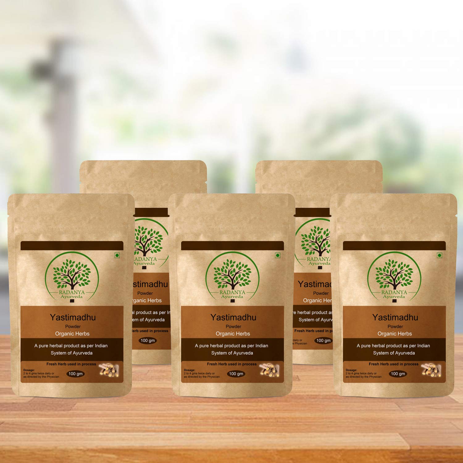 Organic Yastimadhu Powder (Licorice Root) - 100g Pure Natural Herbal Supplement - Pack of 5 - Supports Digestion & Immunity - Perfect for Tea, Smoothies & Ayurvedic Remedies