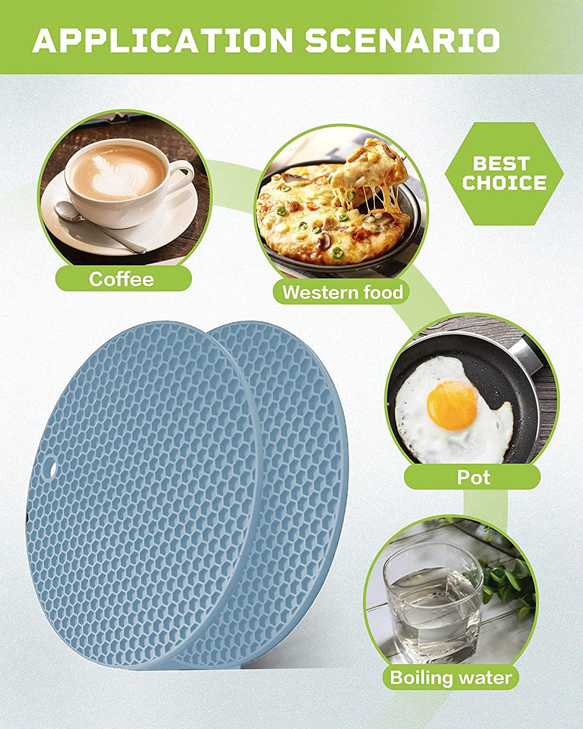 Silicone Trivets for Hot Pots and Pans - Heat Resistant, Non-Slip Kitchen Mat - Flexible Pot Holders for Stove, Oven & Dining Table - Set of 4 Blue Trivets - Perfect for Serving Hot Dishes, Protecting Countertops & Organizing Kitchen