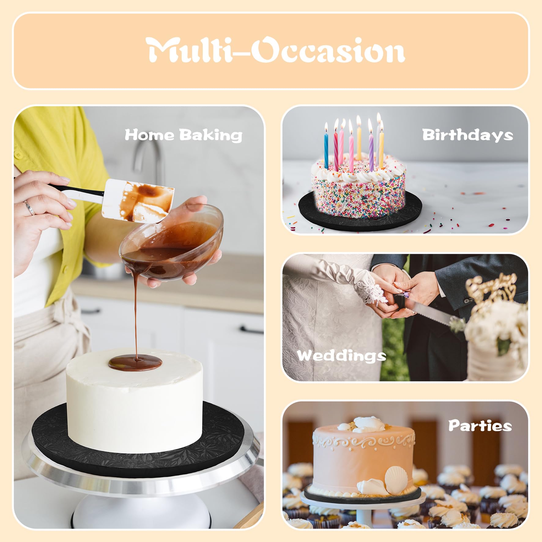 10 Inch Round Cake Drums (6-Pack) - 1/2 Inch Thick Black Cake Boards with Banner Topper - Sturdy & Greaseproof for Multi-Tiered Cakes - Perfect for Birthday, Wedding & Special Occasion Cakes by GoldenBakeryFamily