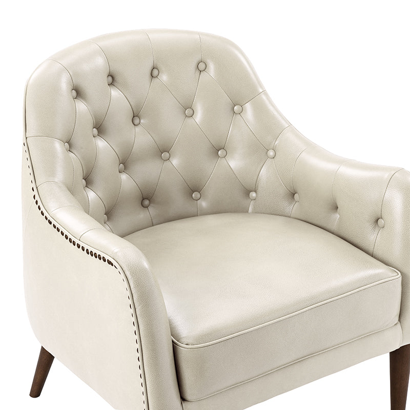 **Casio Genuine Leather Barrel Chair with Wooden Legs – Stylish Accent Chair for Living Room, Office, or Lounge**