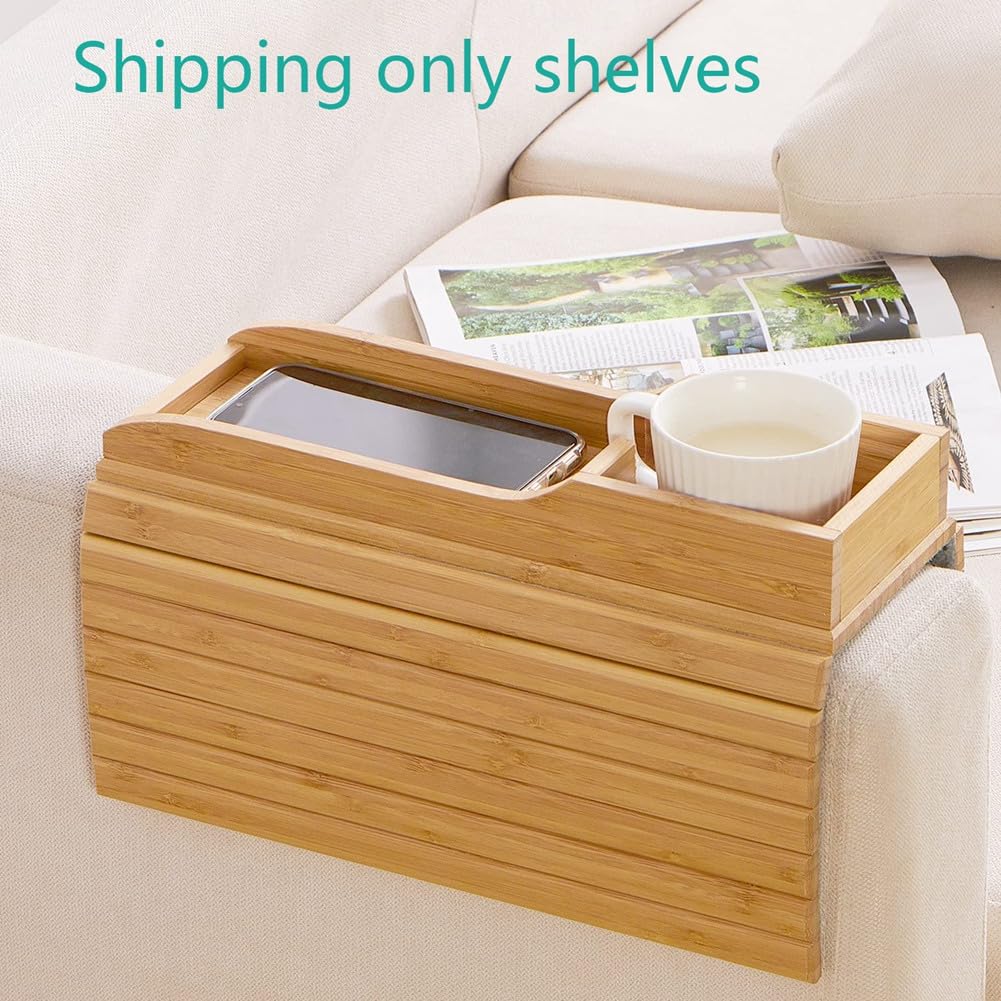 Natural Bamboo Couch Cup Holder - Portable Drink Holder & Armrest Tray for Sofa | Easy-to-Use Side Table for Living Room, Bedroom & Home Theater Relaxation
