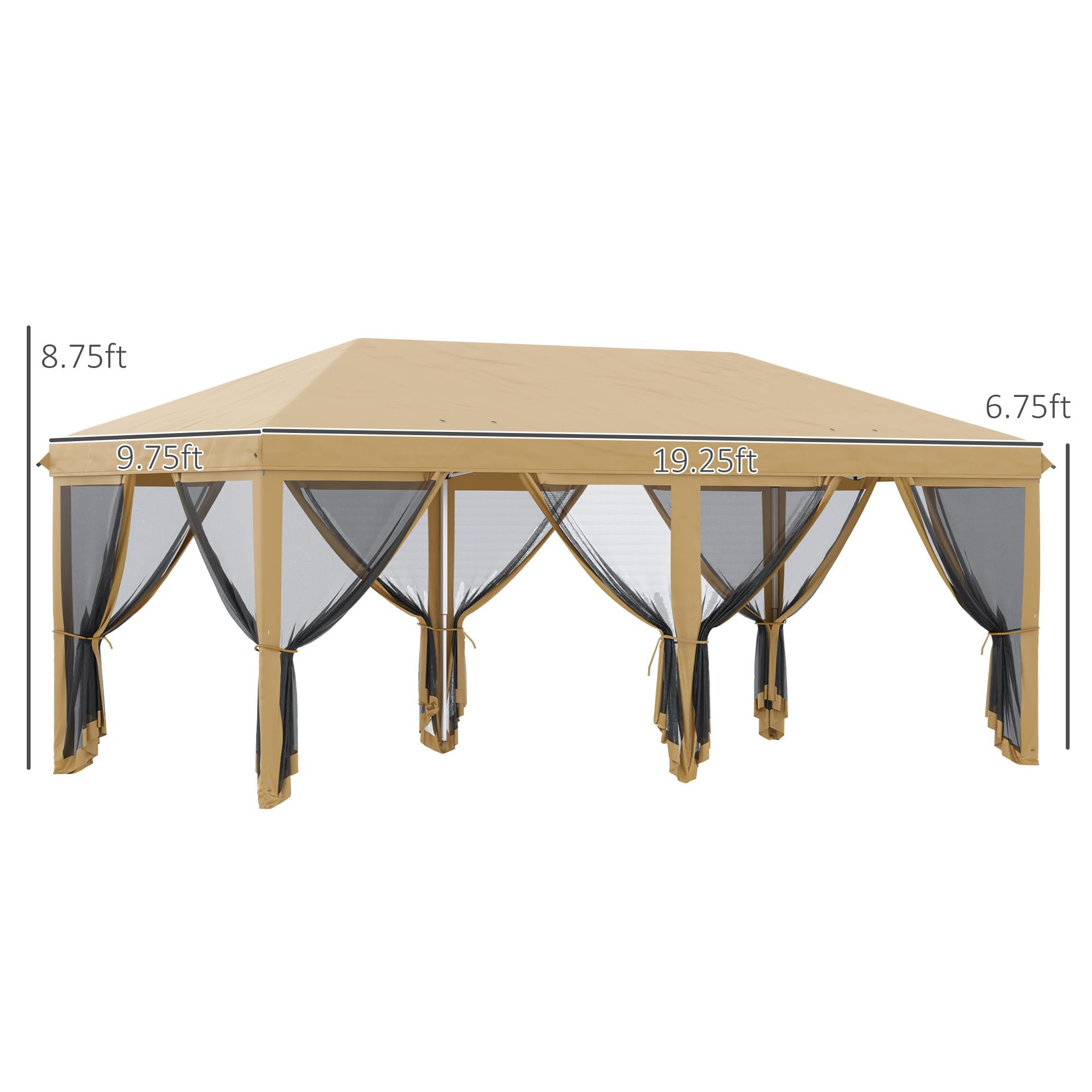 Outsunny 10' x 20' Heavy Duty Pop Up Canopy Tent with Netting - Instant Sun Shelter for Outdoor Parties, Camping, Beach & Backyard - Includes Carry Bag (Beige)
