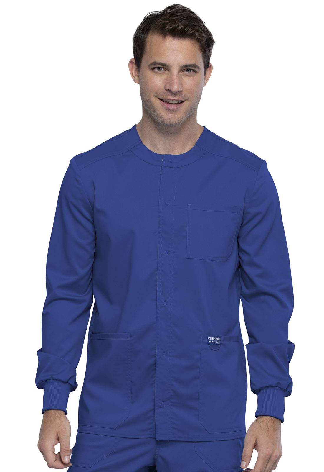 Cherokee Men's Warm Up Scrubs Jacket - Snap Front Design WW380 | Comfortable Workwear for Medical Professionals & Nurses | Perfect for Hospitals, Clinics & Healthcare Facilities