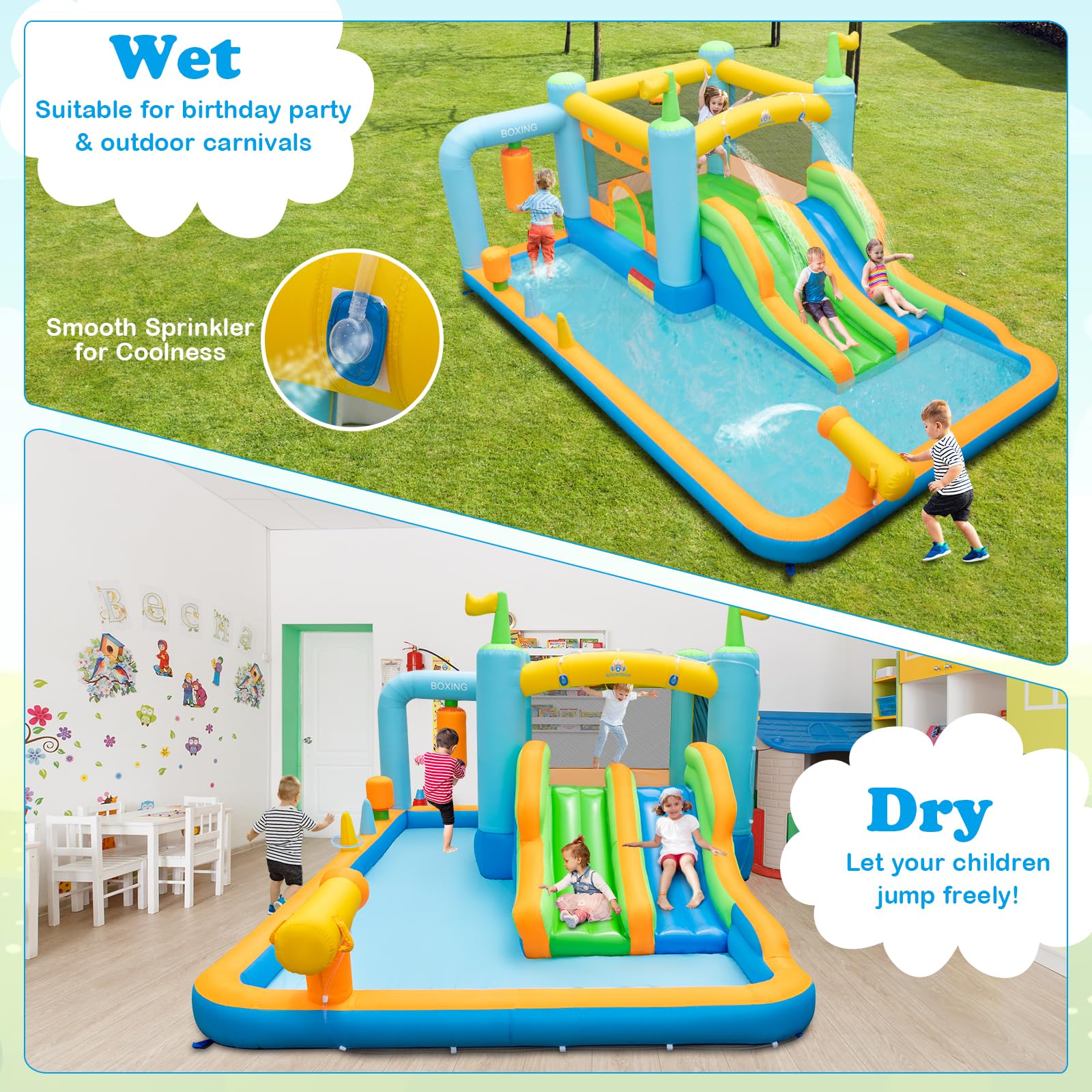 BOUNTECH Inflatable Water Slide - Boxing Theme Double Waterslide Bounce House for Kids, Blow Up Jump Castle for Boys & Girls Outdoor Birthday Party | Backyard Summer Fun, Pool Party Games, Water Play Activities