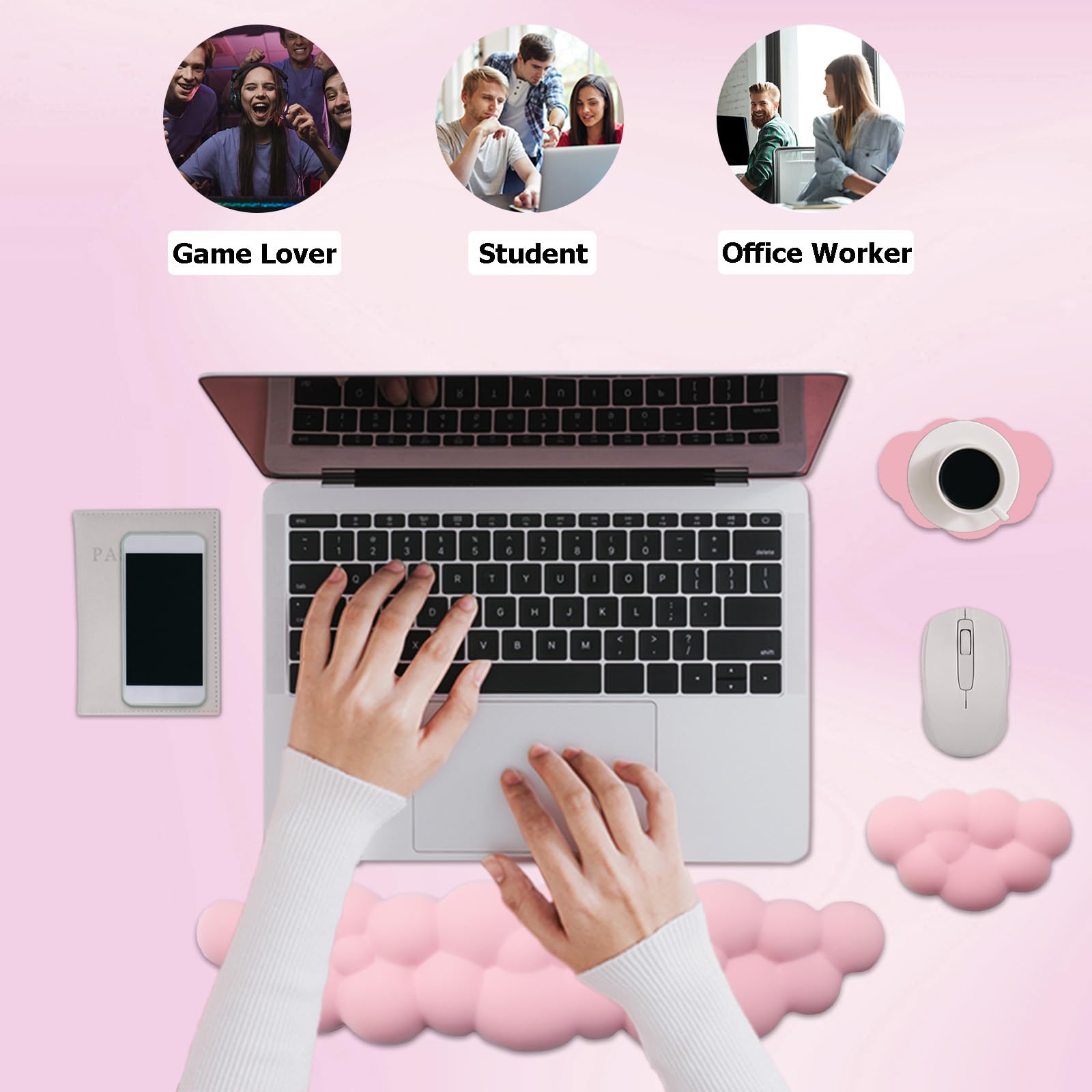 Ergonomic Keyboard Wrist Rest - PU Leather Memory Foam Cloud Pad for Pain Relief, Gaming, Office, Typing, Laptop & Computer Use, Pastel Pink for Comfort & Style