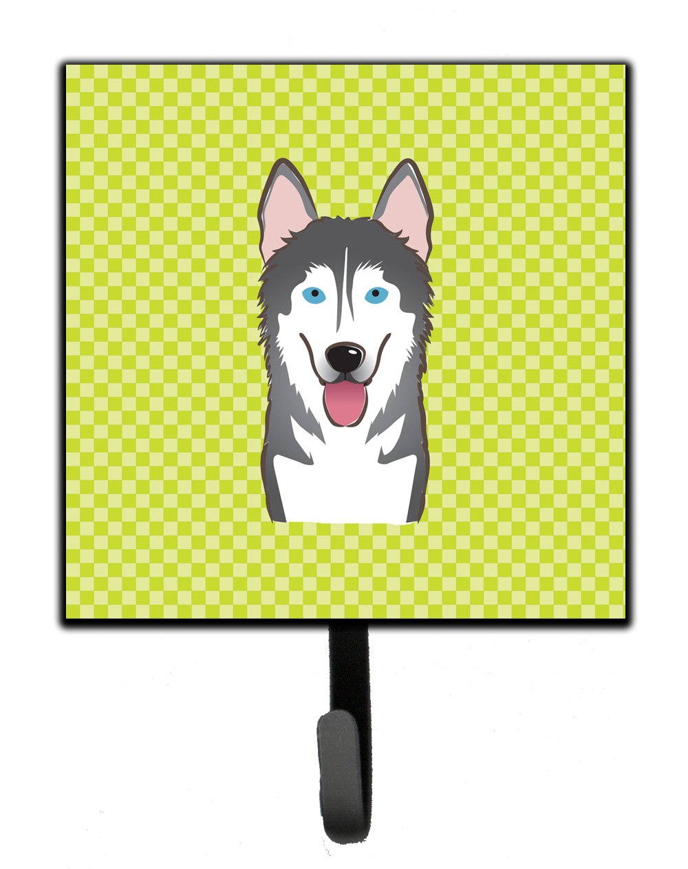 Caroline's Treasures BB1280SH4 Checkerboard Lime Green Alaskan Malamute Wall Hook Set - Key Holder, Coat Rack, Leash Hanger for Keys, Towels, Aprons - Perfect for Entryway, Kitchen & Mudroom Organization