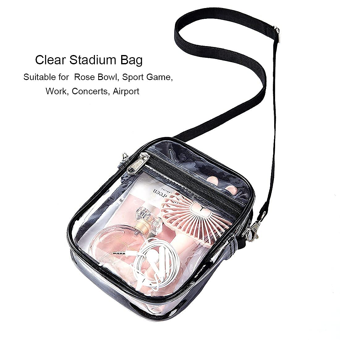 Stadium Approved Clear Crossbody Bag for Concerts & Sports Events - Transparent Purse for Women, Security Check Friendly - Perfect for Music Festivals, NFL Games & Theme Parks