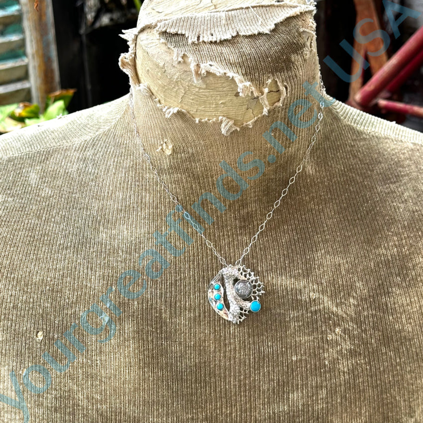 Sterling Silver Turquoise & Druzy Necklace - Elegant Bohemian Jewelry for Women, Handmade Statement Necklace for Casual & Formal Wear - Perfect for Parties, Weddings, and Everyday Fashion
