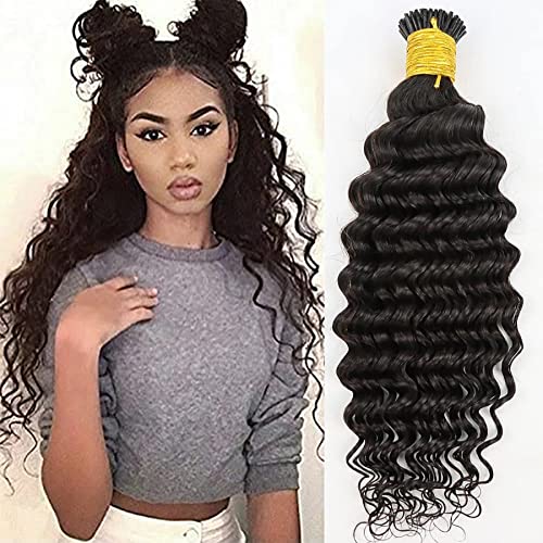Microlink Deep Wave I-Tip Human Hair Extensions – Pre-Bonded Curly Brazilian Remy Hair with Micro Beads & Keratin Stick – Jet Black & Brown Colors (100 Strands, 16 Inch, 100g) – Perfect for Volume, Length & Styling for Parties, Weddings & Everyday Wear