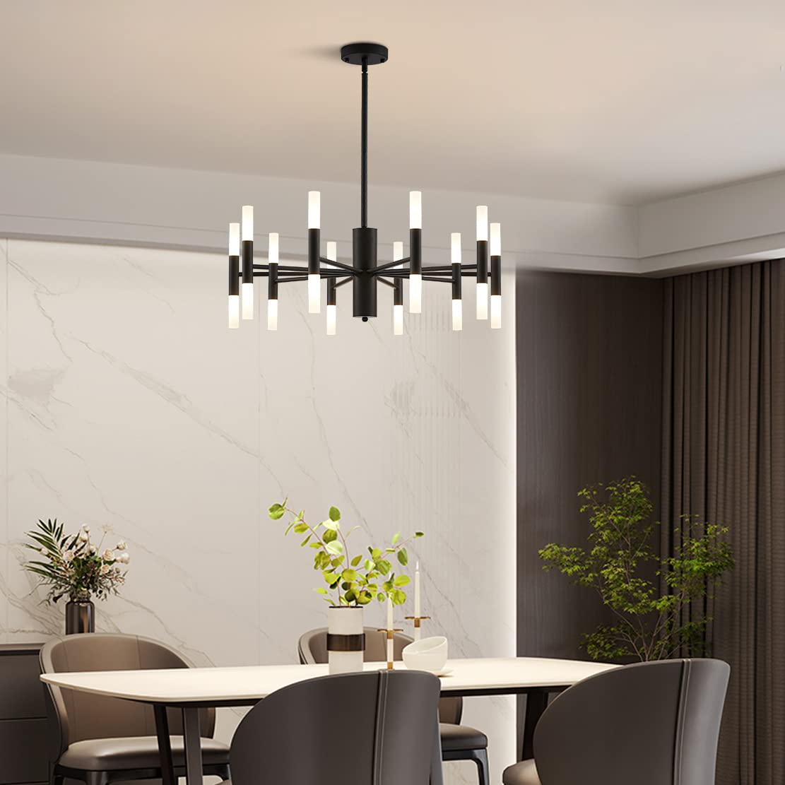 Modern Matte Black Sputnik Chandelier - 20-Light Semi Flush Mount Ceiling Light - Mid Century Vintage Farmhouse Industrial Pendant Lighting for Dining Room, Living Room & Bedroom