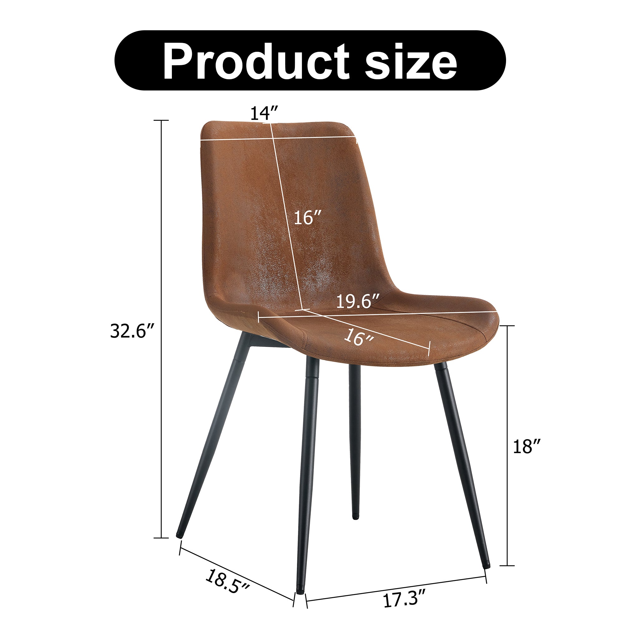 Premium Brown Suede Dining Chair with Black Metal Legs - Ergonomic Curved Cushion Design for Ultimate Comfort - Perfect for Restaurants, Kitchens, Bedrooms & Offices - Set of 6 Modern Chairs for Home and Commercial Use