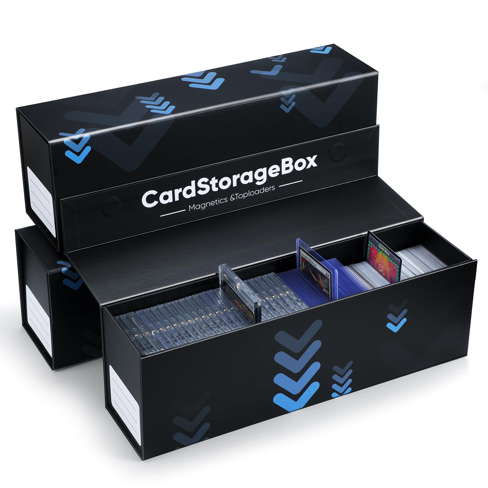Premium Trading Card Storage Box with Magnetic Closure - Holds 800 Cards, 200 Toploaders or 50 Magnetic Holders - Easy Assembly (3 Pack) - Perfect for Sports Cards, Collectibles & Trading Card Games (TCG) Storage & Organization