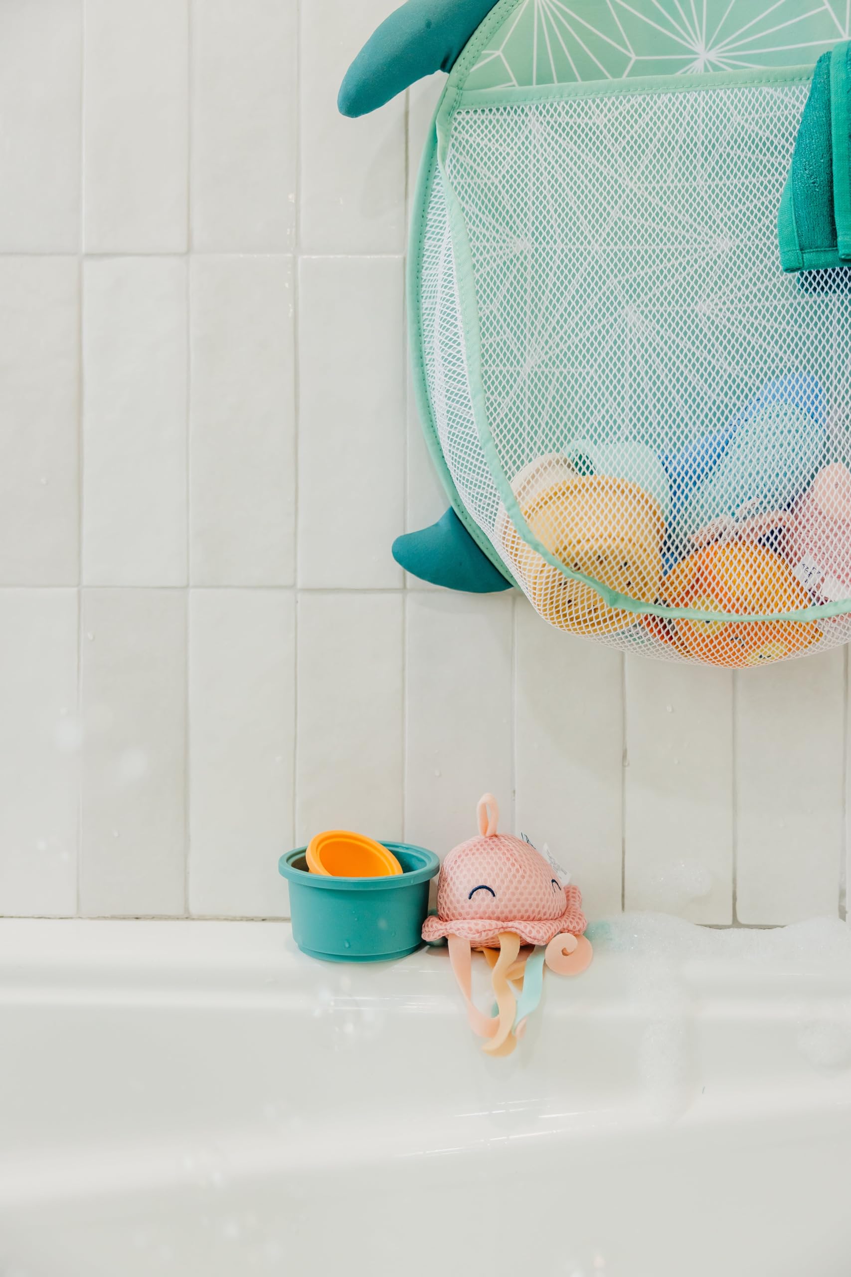Oceana Bath Toy Organizer with Suction Cups - Extra Large Mesh Bath Toy Holder for Bathtub, Quick Dry Bath Toy Storage Net, Convenient Bath Toy Organizer for Kids | Perfect for Baby Bath Time, Toddler Bath Toys & Shower Organization