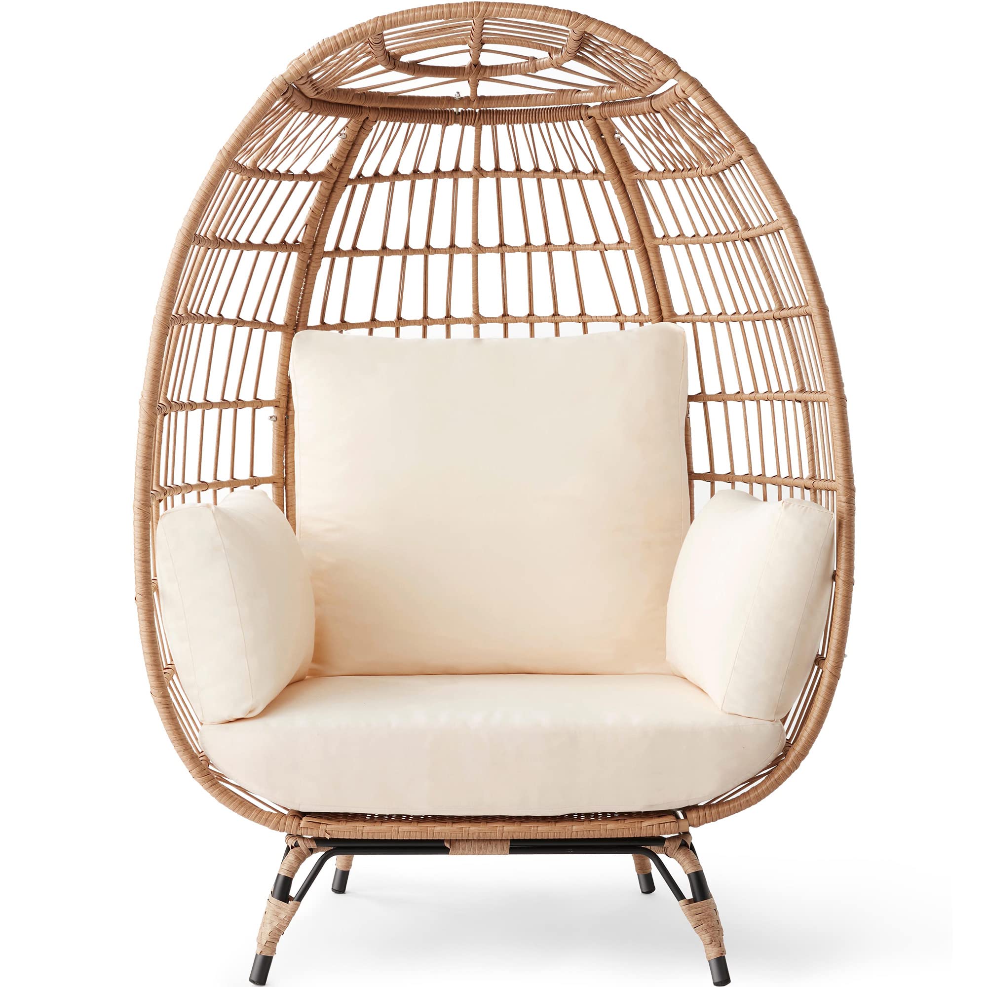 Best Choice Products Oversized Wicker Egg Chair - Indoor/Outdoor Hanging Lounger with 4 Cushions & Steel Frame (440lb Capacity, Ivory) - Perfect for Patio, Backyard, Living Room & Relaxation Spaces