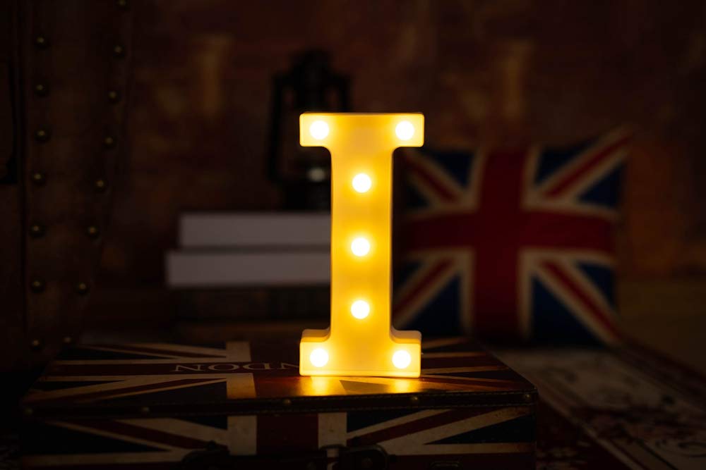 LED Letter Lights - Battery Powered Light Up Letters for Home Decor, Wedding, Birthday Party & Christmas (I) - Perfect for Night Lights, Bar Signs & Festive Decorations