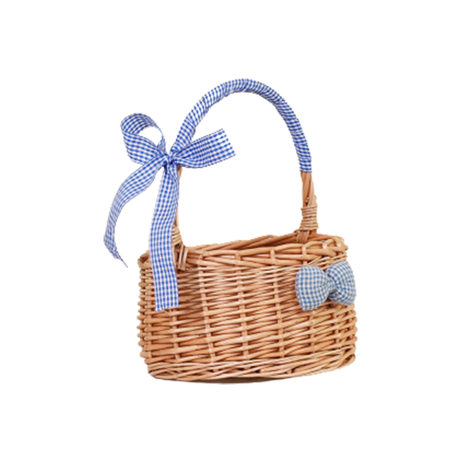 HLTER Wicker Rattan Flower Basket - Handwoven Willow Basket with Handle & Lace Bow for Weddings, Picnics, Easter Egg Hunts & Candy Storage | Wedding Flower Girl Basket, Rustic Home Decor Gift