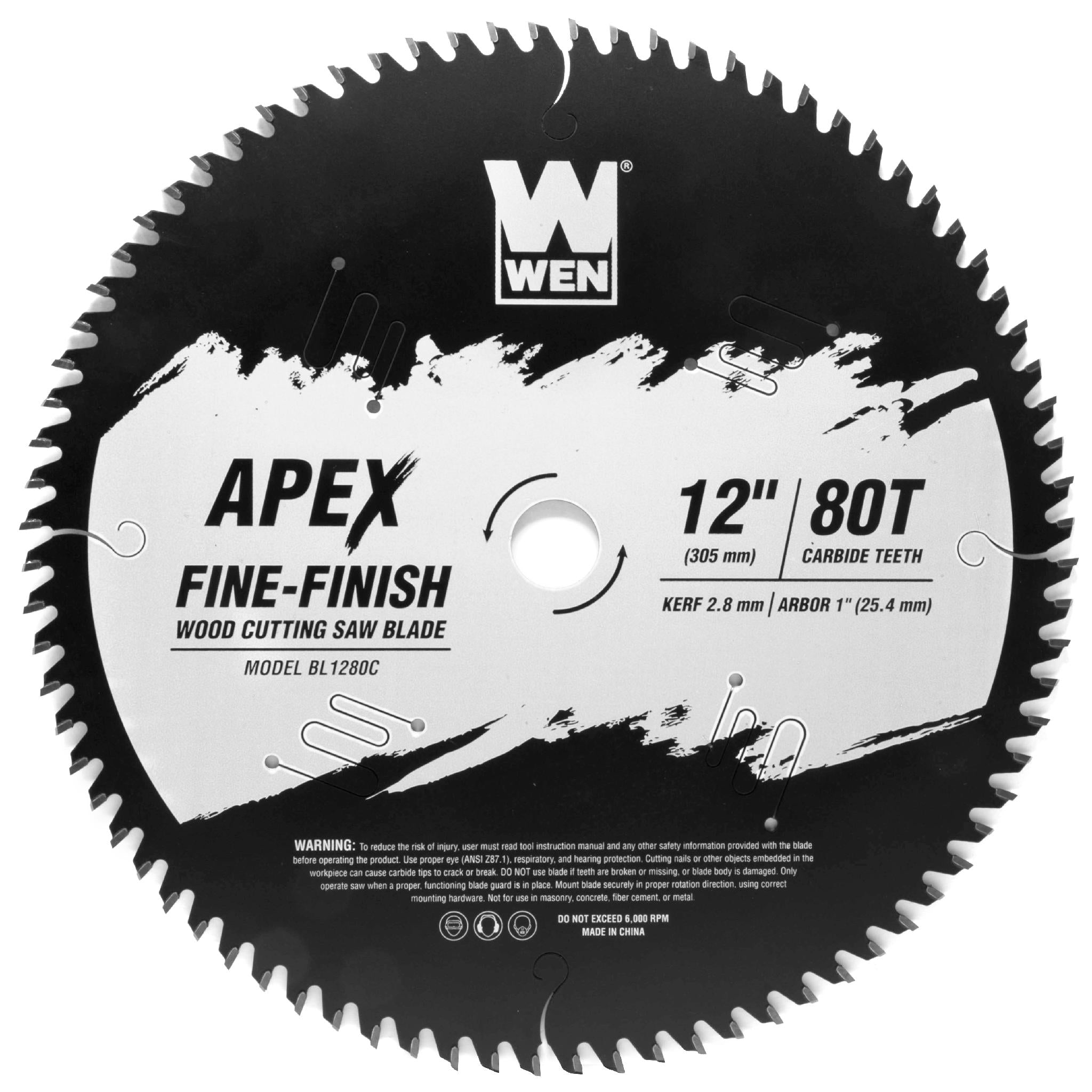 WEN BL1280C Apex 12-Inch 80-Tooth Carbide-Tipped Fine Finish Industrial Grade Woodworking Saw Blade with Cool Cut Coating - Perfect for Cabinet Making, Trim Work, and Fine Woodworking Projects