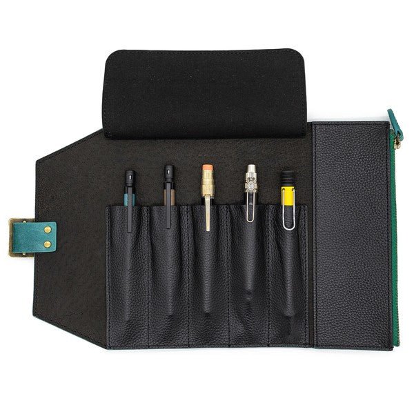 MAYA Premium Leather Roll Pen Case - Elegant Stationery Organizer for Fountain Pens, Ballpoints & Art Brushes - Perfect for Office, School & Travel Use