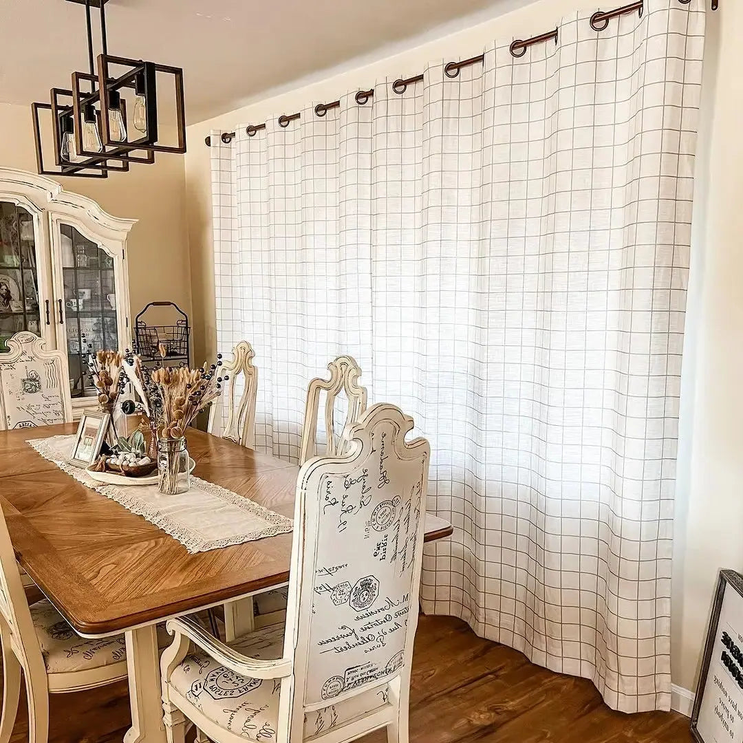 Stefana Silver Print Linen Blend Curtains - Elegant Pleated Drapes for Living Room & Bedroom Window Decor