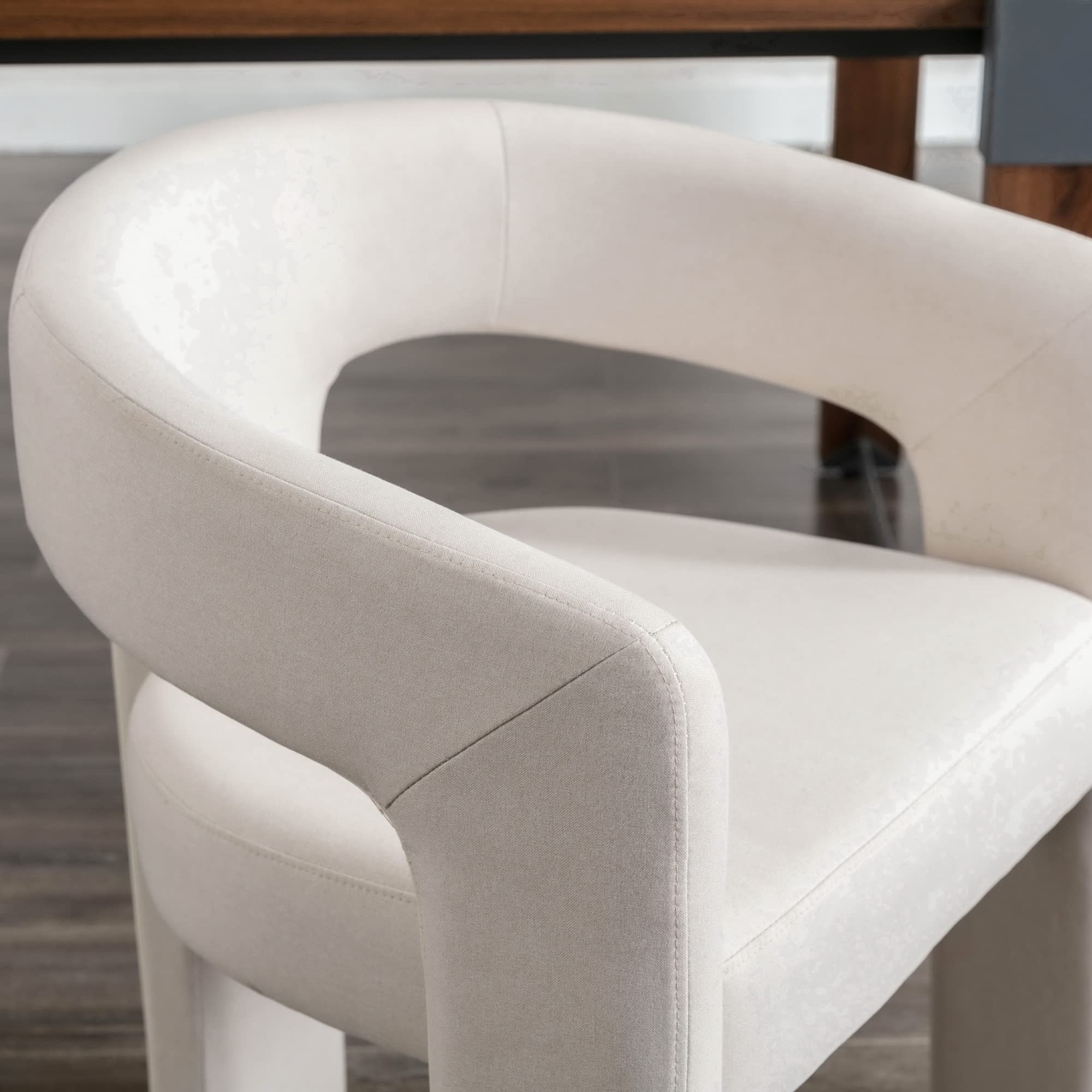 Modern Dining Chair Set of 2 - Linen Upholstered Barrel Kitchen Chairs with Wooden Legs, Round Accent Armchairs for Dining Room, Living Room, Bedroom or Side Table | Ivory | Perfect for Small Spaces, Breakfast Nooks & Cozy Home Decor