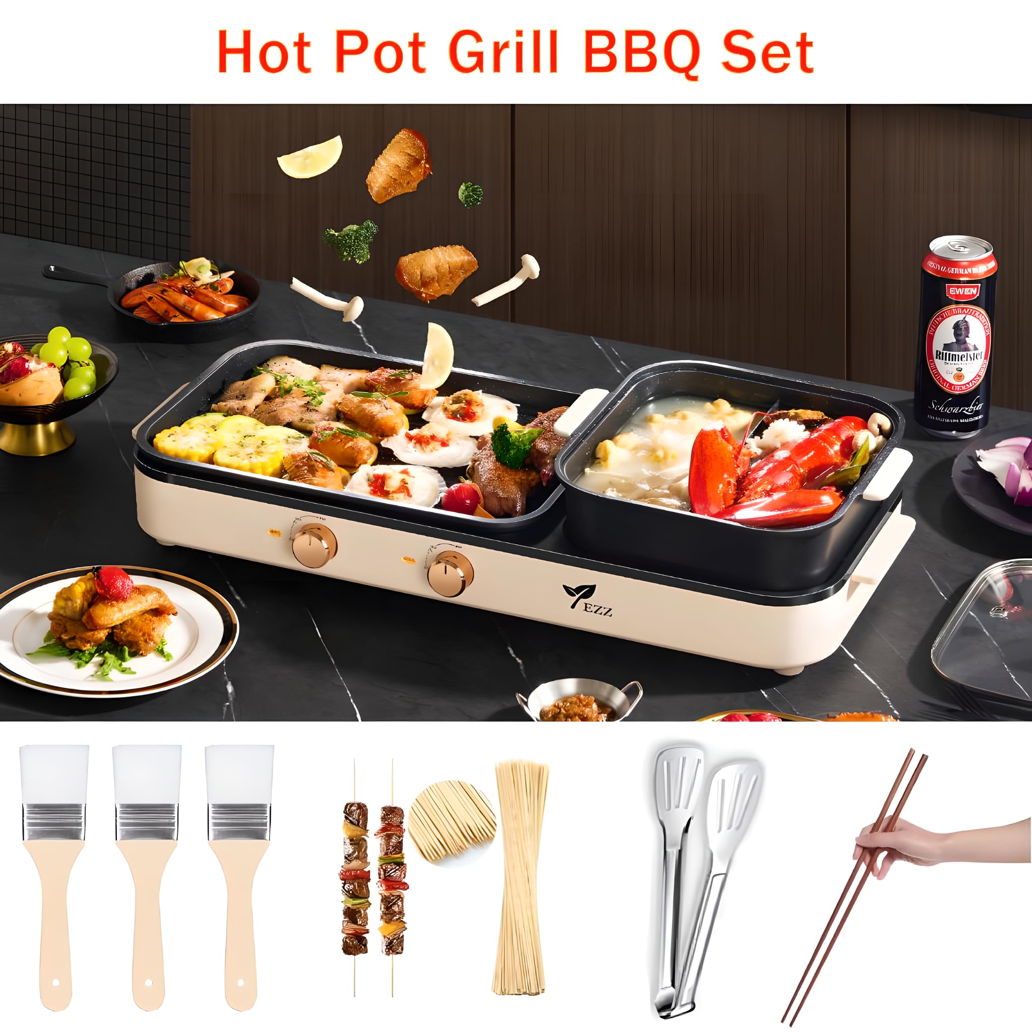 Electric Hot Pot with Grill - 2-in-1 Multi-Function Smokeless Shabu Shabu & Korean BBQ Grill with Dual Temperature Control for 2-10 People - Perfect for Indoor Family Gatherings, Dinner Parties & Asian Hot Pot Nights