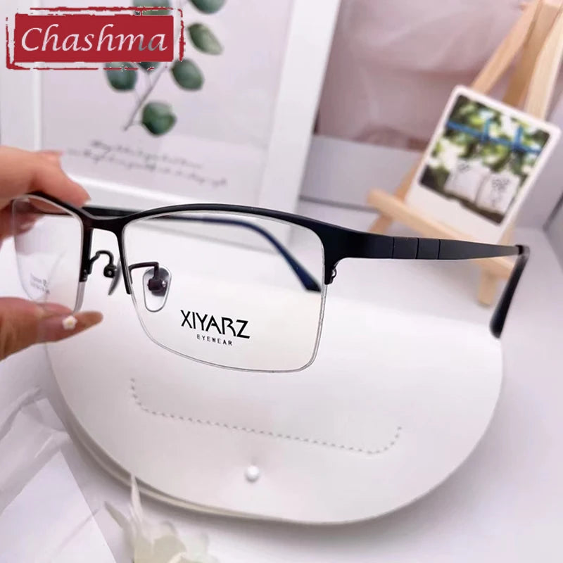 Men's Titanium Semi-Rimless Square Eyeglasses - Lightweight & Durable Frame for Work, Reading & Driving - Model 42039