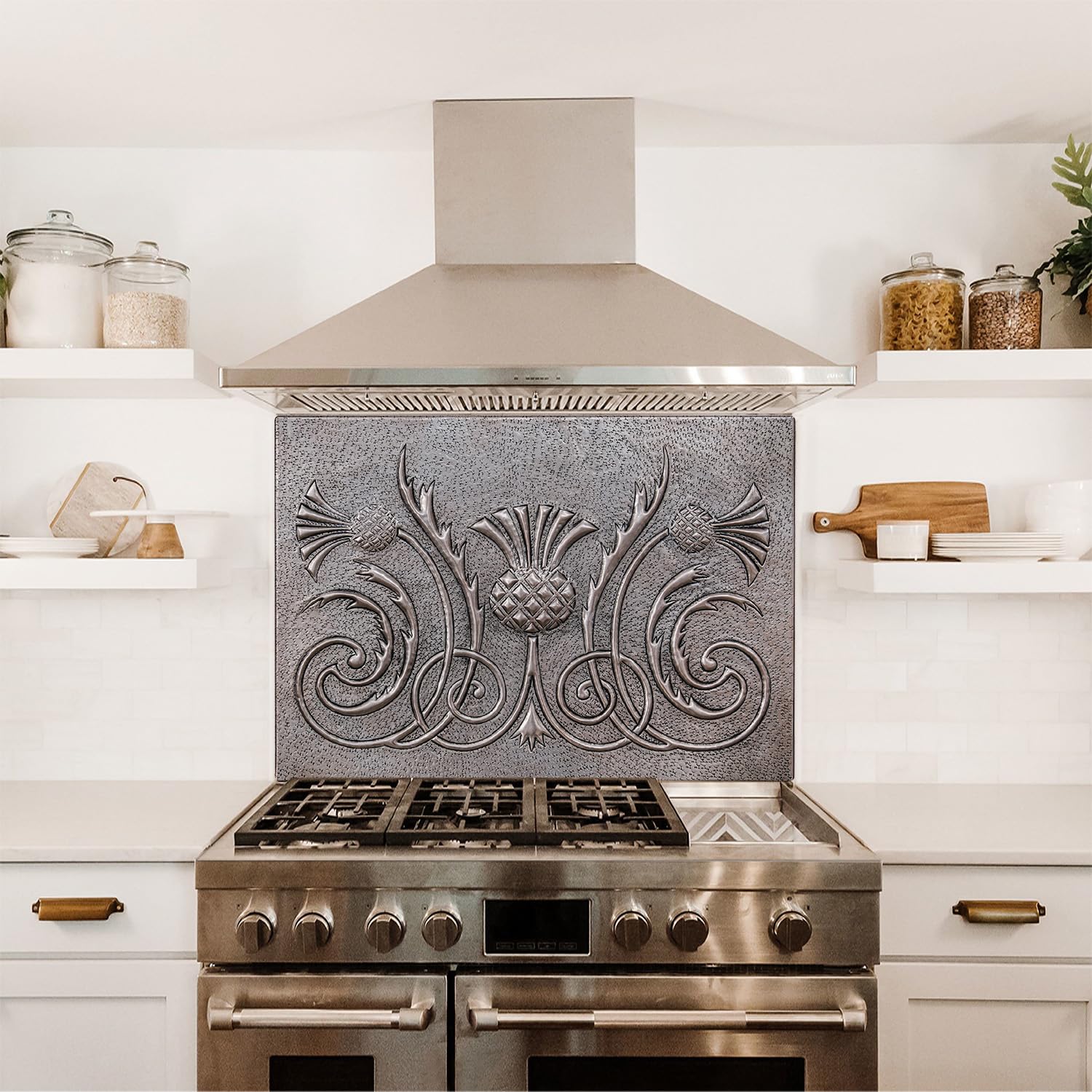 Scottish Thistle Copper Kitchen Backsplash Panel - Handmade Custom Copper Tile for Indoor & Outdoor Wall Decor (Gray) - Perfect for Farmhouse, Rustic, and Modern Kitchen Designs