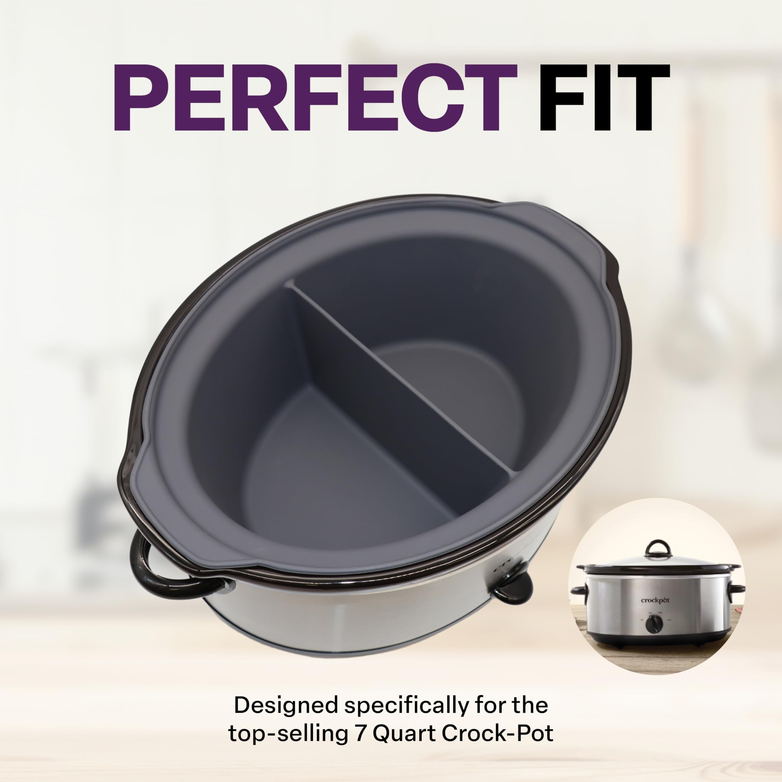 BPA-Free Silicone Slow Cooker Divided Liner Insert for 7 Quart Crock-Pot (SCV700-S-BR) - Cook Two Meals Simultaneously, Dishwasher Safe & Mess-Free - Perfect for Meal Prep, Family Dinners & Potlucks - Charcoal Gray
