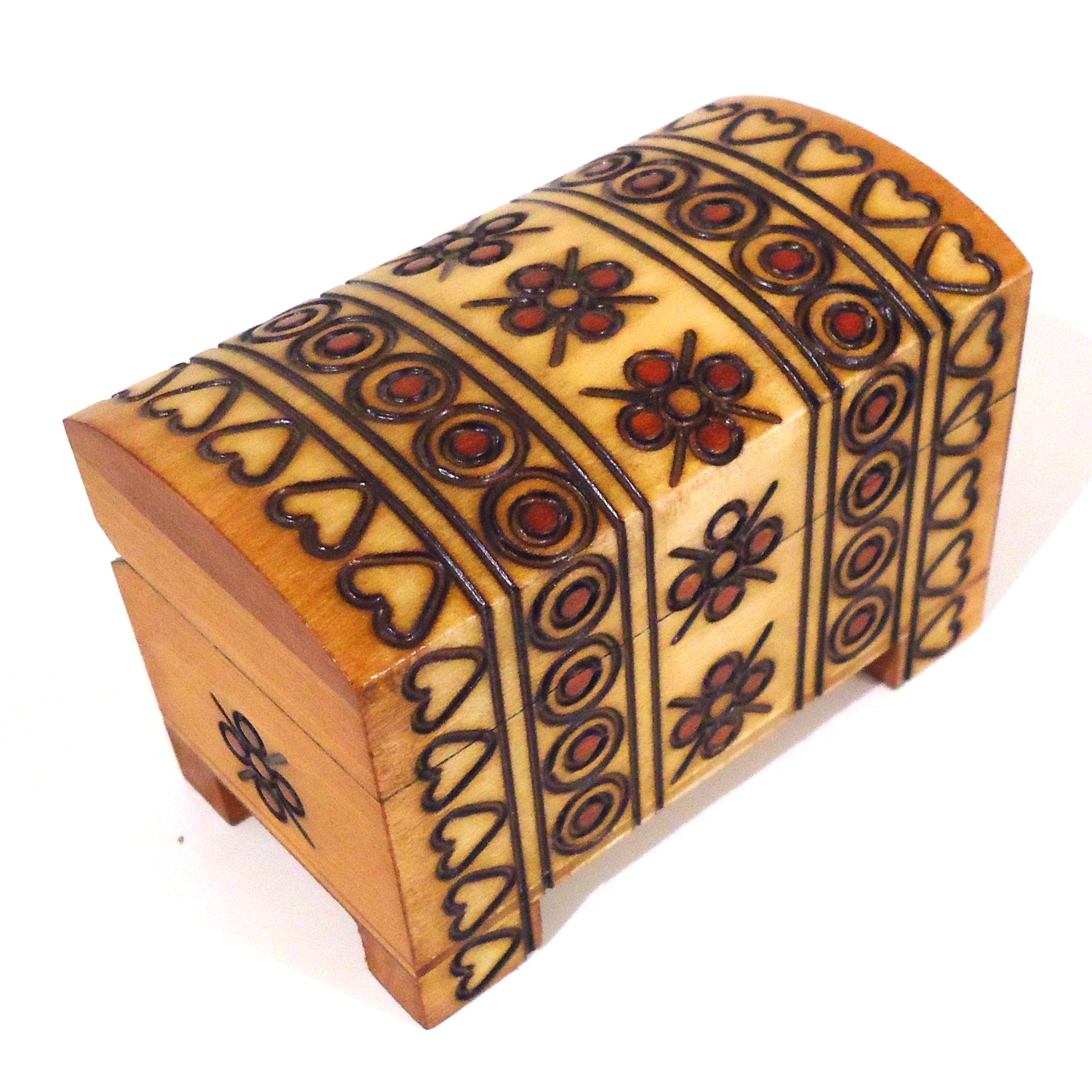 Handmade Carved Wooden Treasure Chest Box - Vintage Jewelry Storage & Keepsake Organizer for Home Decor, Wedding Gifts & Antique Collection