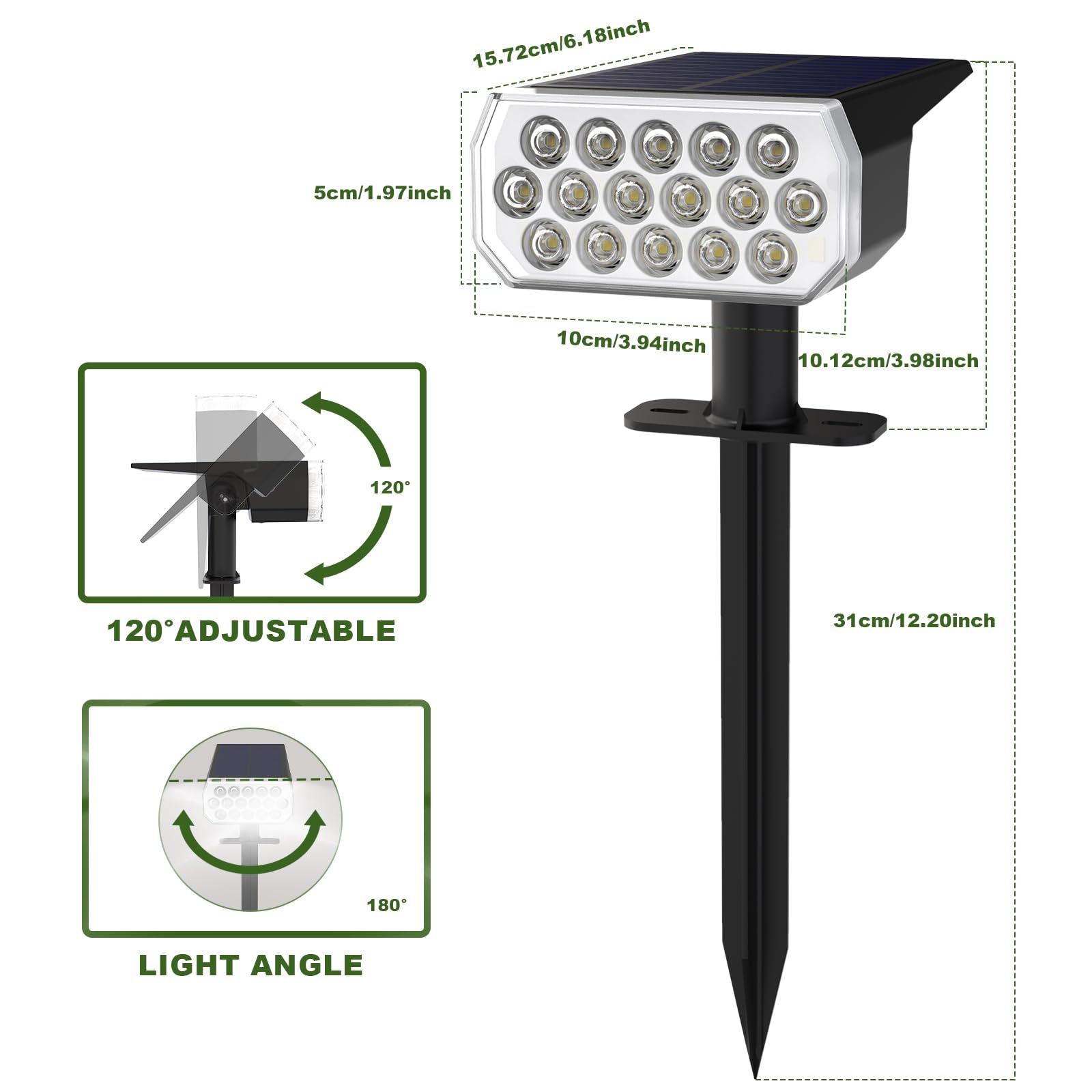 Solar Spot Lights Outdoor Waterproof IP65 - 3 Lighting Modes Solar Garden Lights for Yard, Pathway & Landscape - 2 Pack - Perfect for Patio, Deck, Driveway & Backyard Lighting