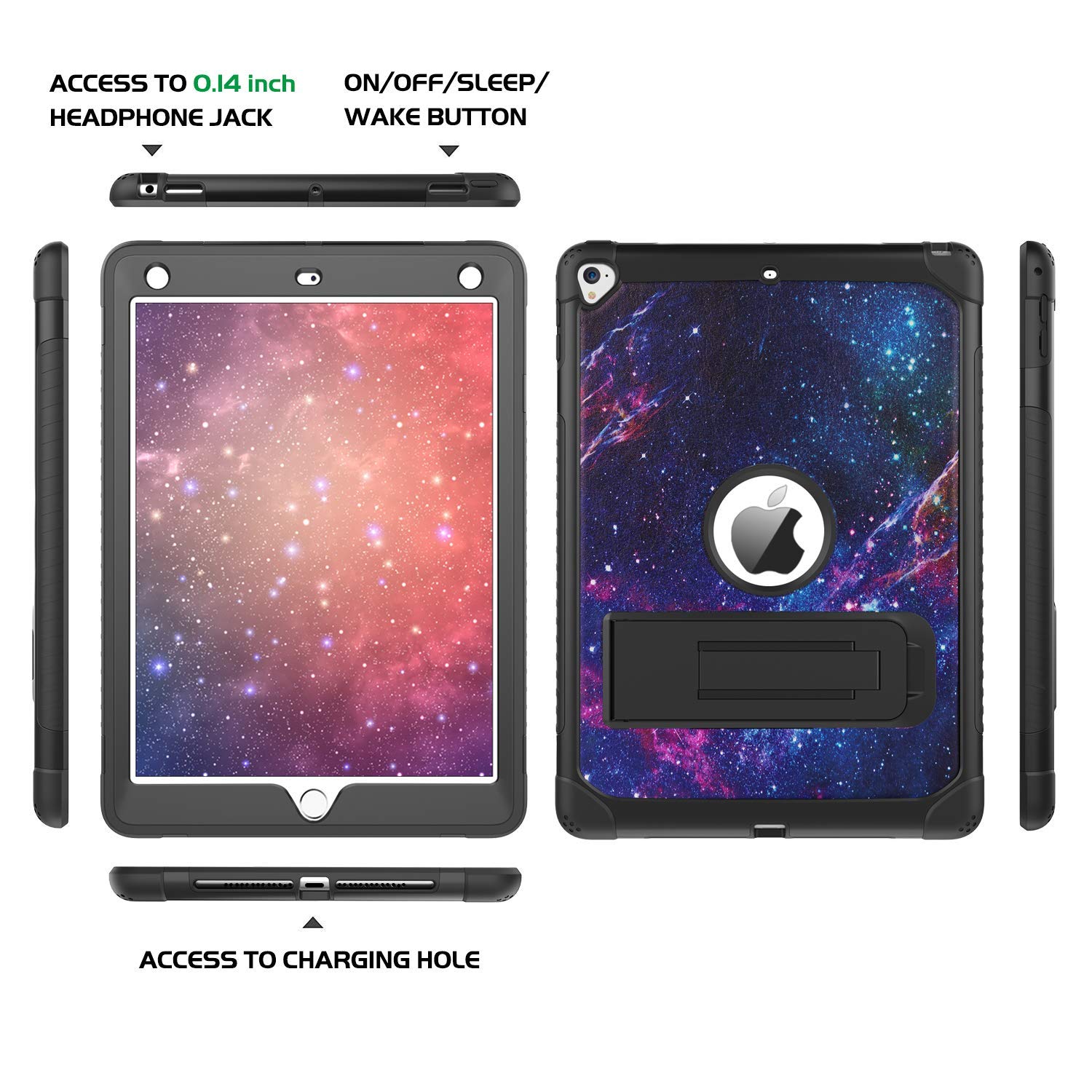 YINLAI Shockproof Protective Case for iPad 6th/5th Gen, iPad 9.7 Inch (2017/2018), iPad Pro 9.7 & iPad Air 2 - Space Purple | Women Girls Kids Friendly | Kickstand Feature | Models A1893/A1954/A1822/A1823 | Perfect for School, Travel & Home Use