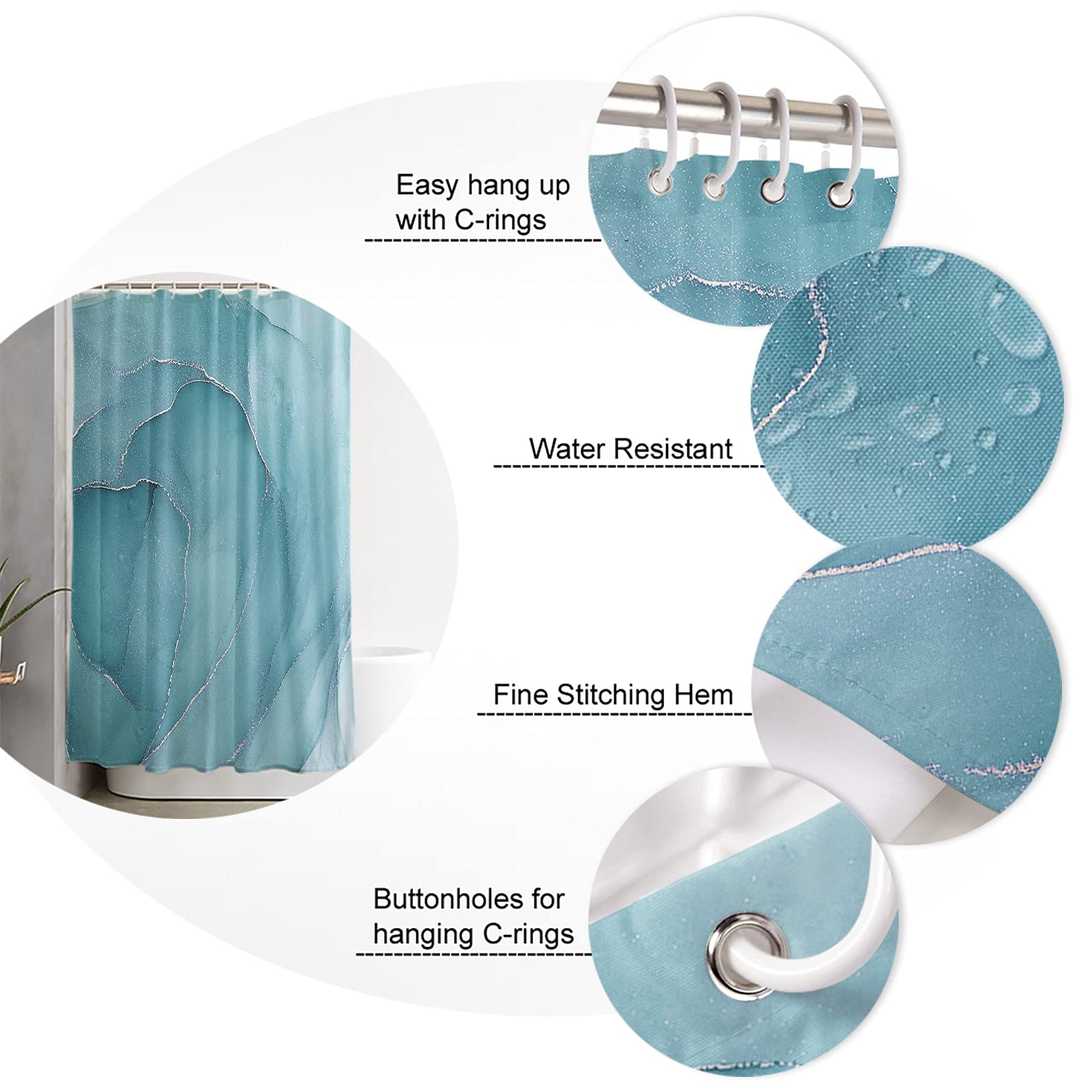 Waterproof Marble Shower Curtain Set - 72x72 Inch Abstract Agate Textured Bathroom Decor with 12 Hooks | Modern Washable Fabric for Luxury Bathrooms & Spa-Like Showers