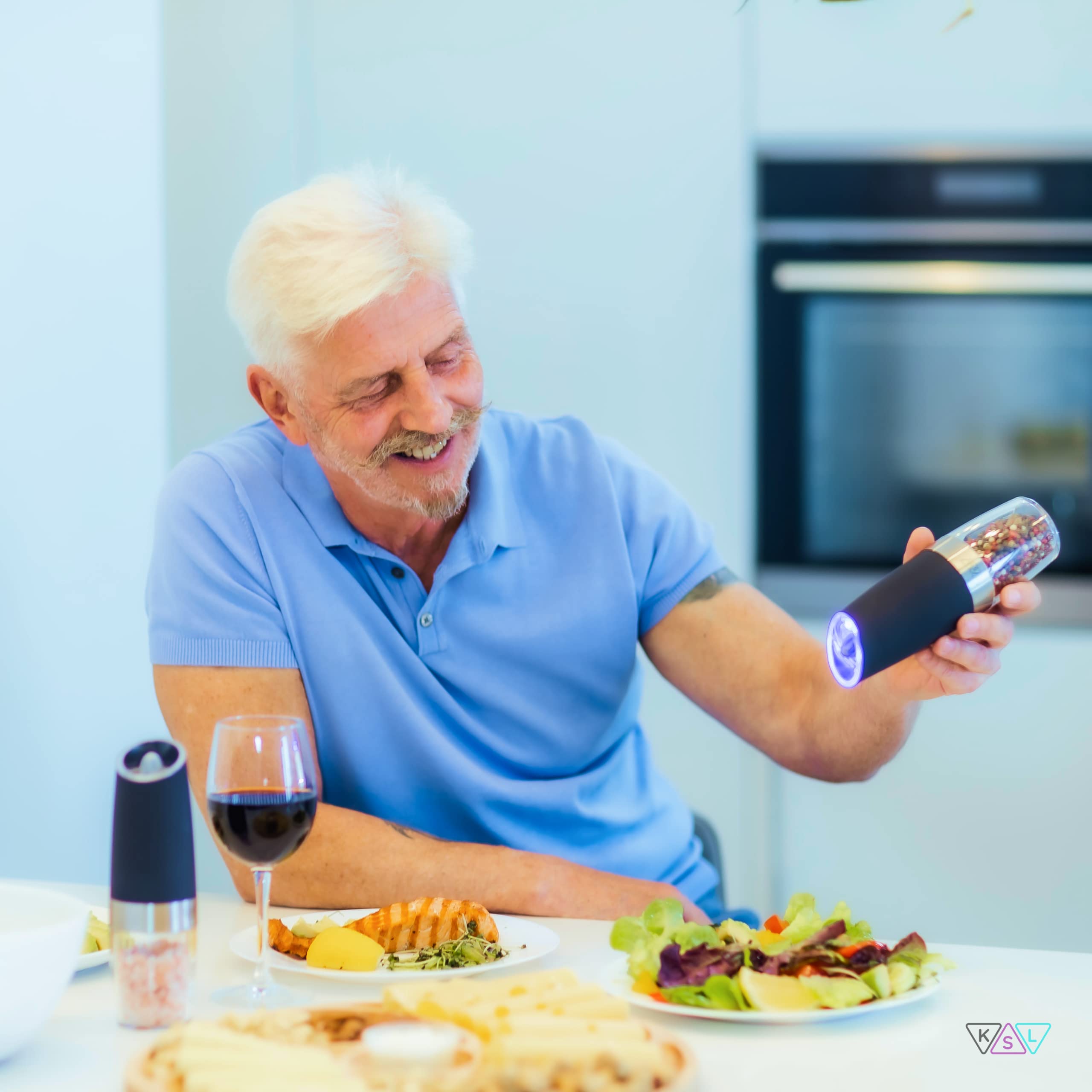 KSL Gravity Electric Salt and Pepper Grinder Set - Automatic Adjustable Battery Powered Mill - Perfect Kitchen Gadget for Cooking & Seasoning - Ideal Mother's Day Gift for Home Chefs