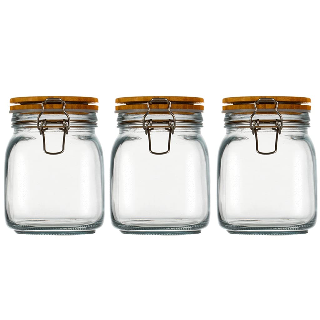 **Das Bliss 3-Piece Airtight Square Glass Food Storage Jars with Lids – 1000ml Wide Mouth Kitchen Canisters for Candy, Coffee, Flour & Dry Goods – Perfect for Pantry Organization & Meal Prep**