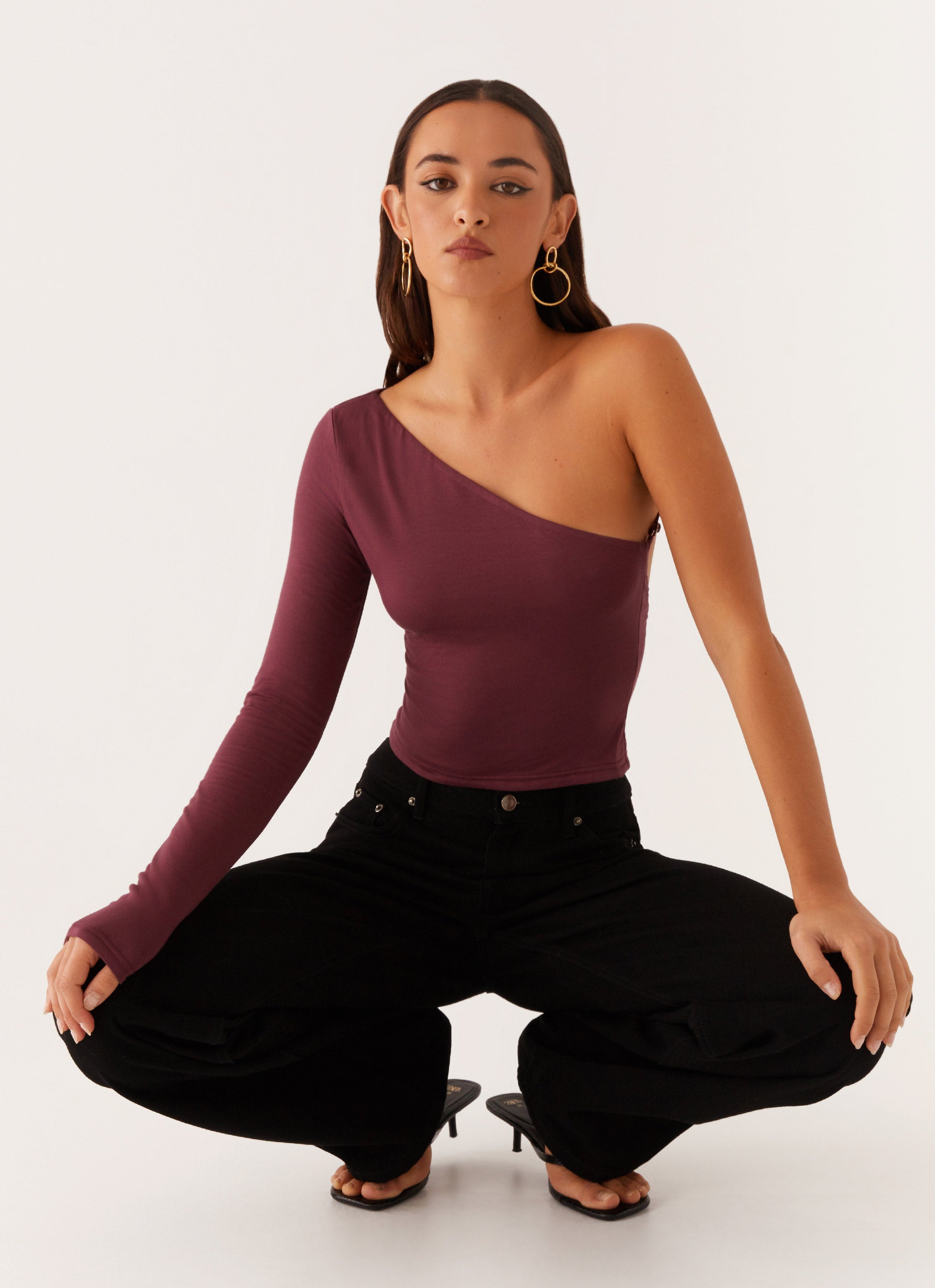 Hawkins Women's Open Back One Shoulder Top - Sexy Mulberry Blouse for Night Out & Party Wear | Elegant Sleeveless Summer Fashion Top